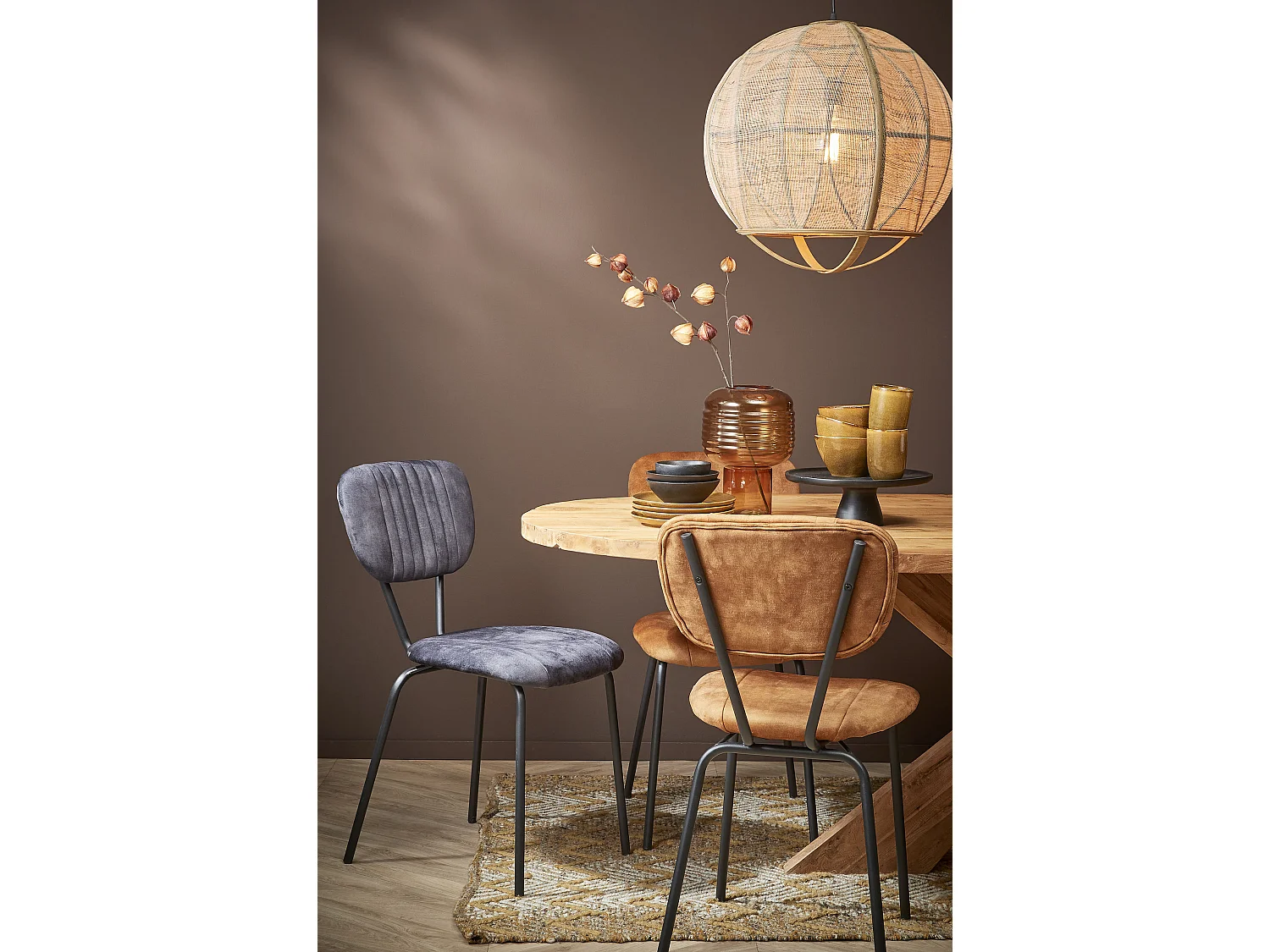 Suspension lumineuse en lin et bambou et contreplaqué - 50 x Ø50.5 - Beige - PELLA