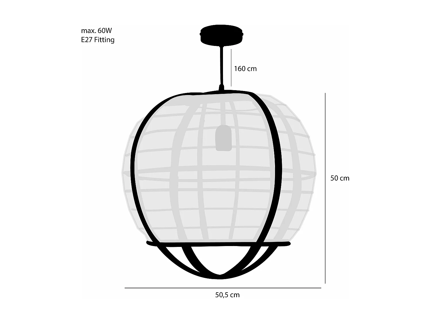 Suspension lumineuse en lin et bambou et contreplaqué - 50 x Ø50.5 - Beige - PELLA