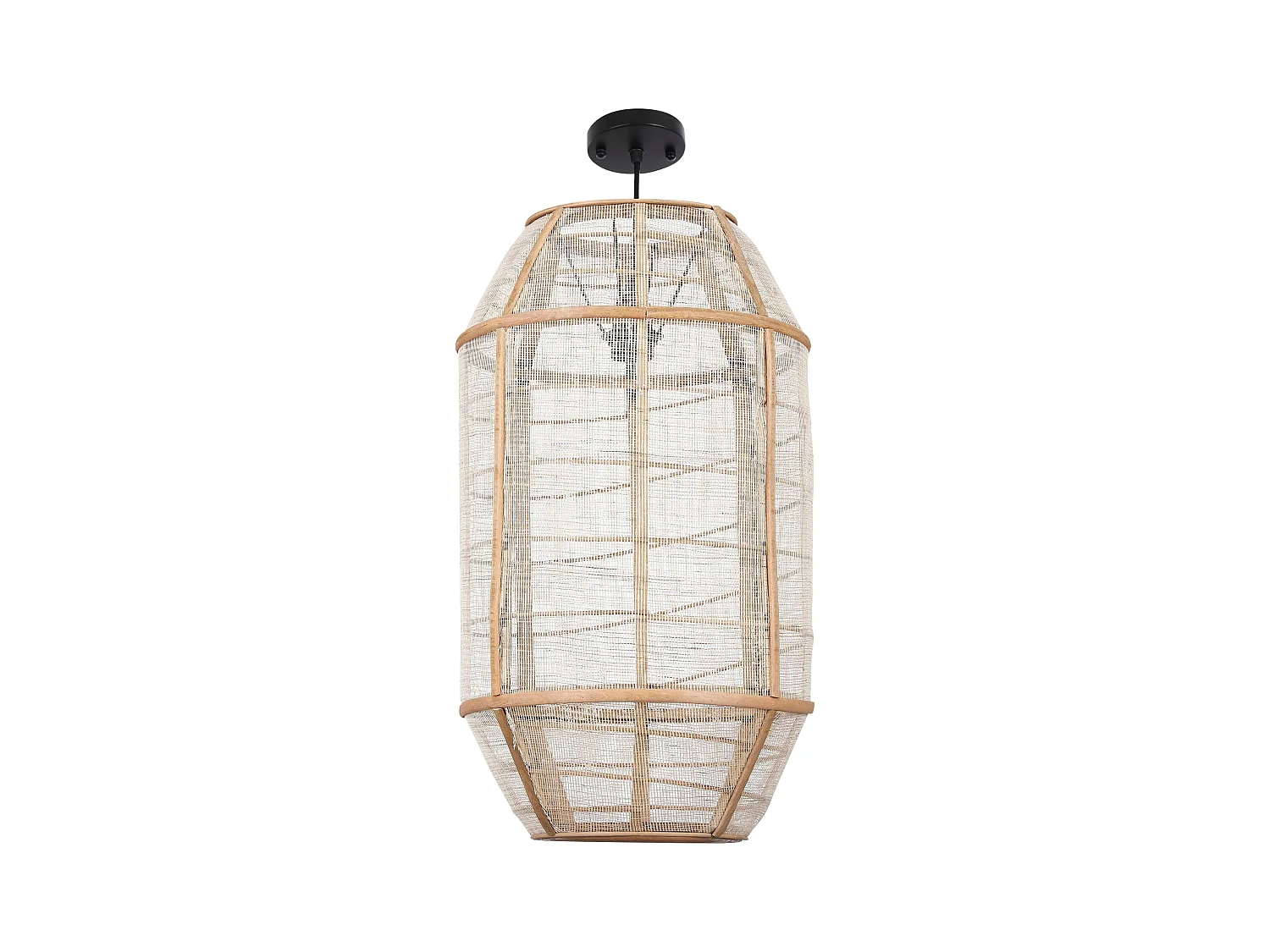 Hanglamp van linnen en bamboe en naaldhout en multiplex en ijzer - 58 x Ø32.5 - Beige - PELLA