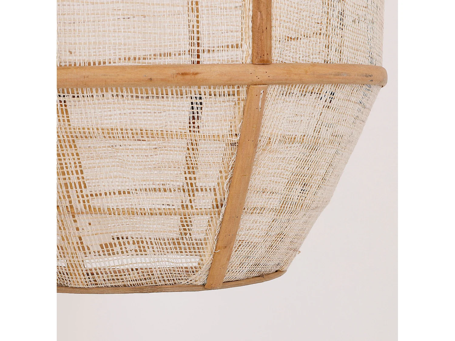 Hanglamp van linnen en bamboe en naaldhout en multiplex en ijzer - 58 x Ø32.5 - Beige - PELLA