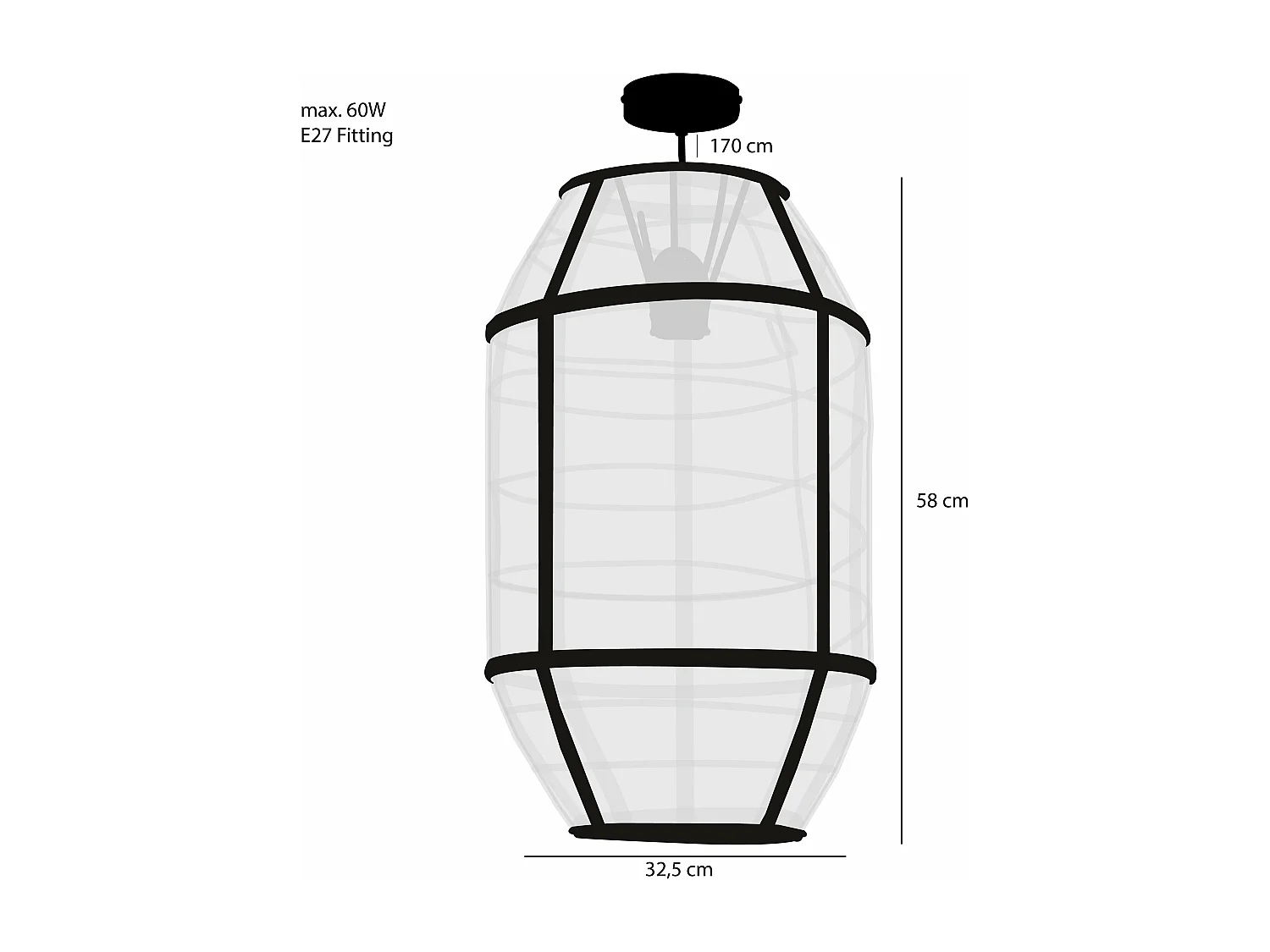 Hanglamp van linnen en bamboe en naaldhout en multiplex en ijzer - 58 x Ø32.5 - Beige - PELLA