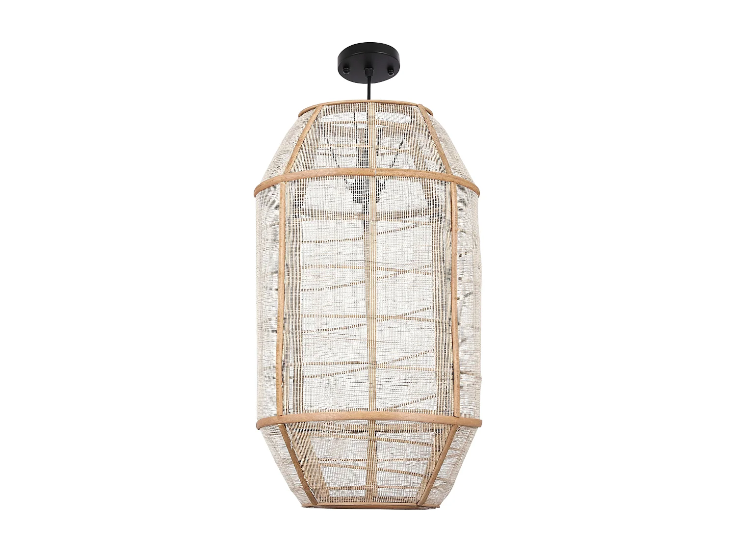 Hanglamp van linnen en bamboe en naaldhout en multiplex en ijzer - 58 x Ø32.5 - Beige - PELLA