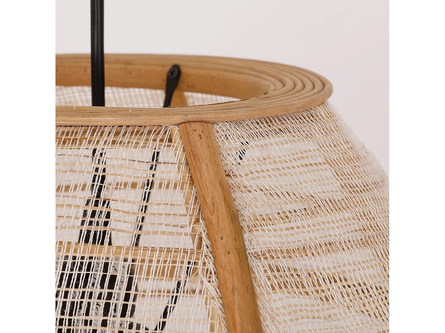 Hanglamp van linnen en bamboe en naaldhout en multiplex en ijzer - 58 x Ø32.5 - Beige - PELLA