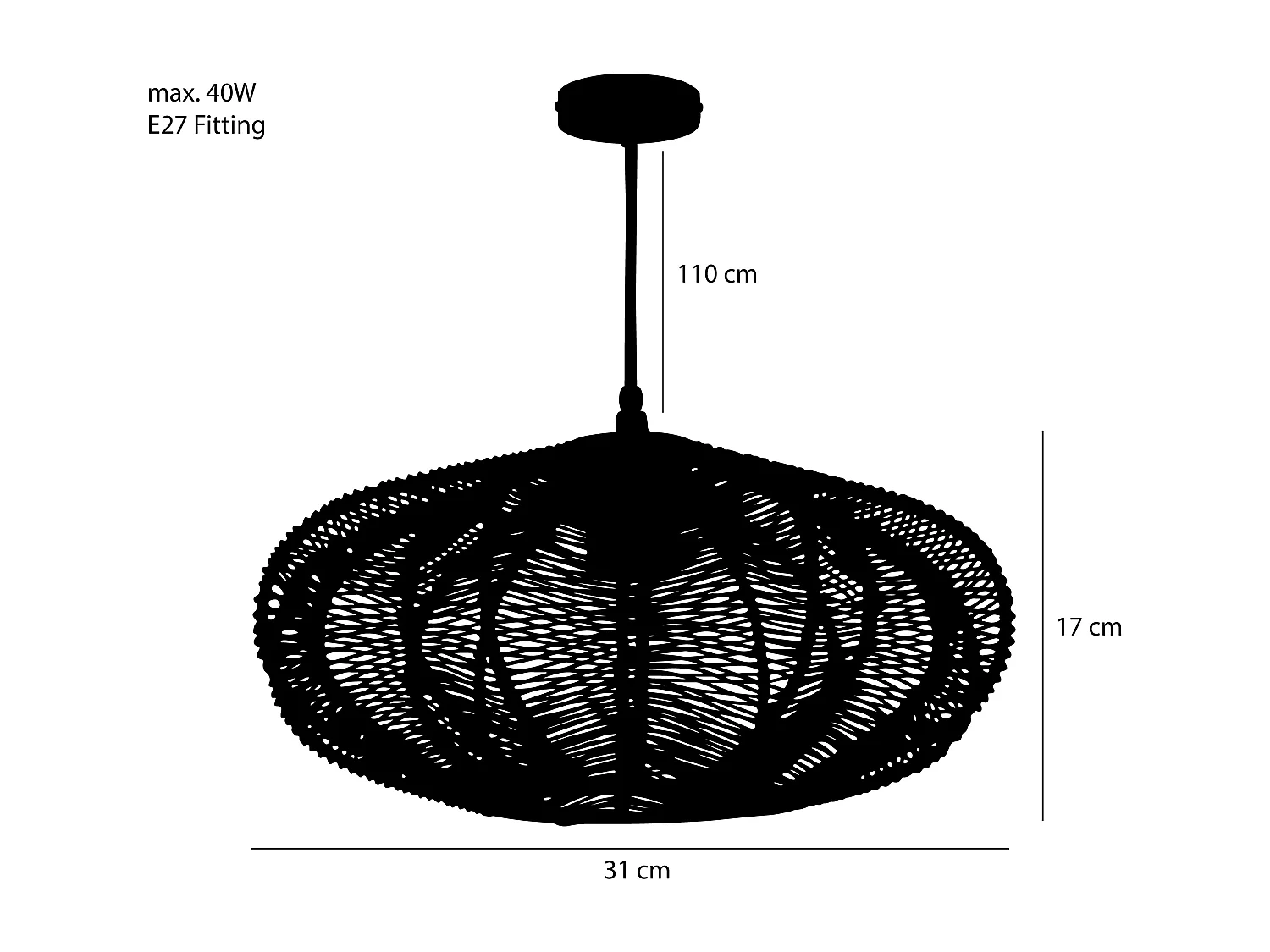 Suspension lumineuse en métal et plastique câblage - 17 x 31 - Noir - KANTI