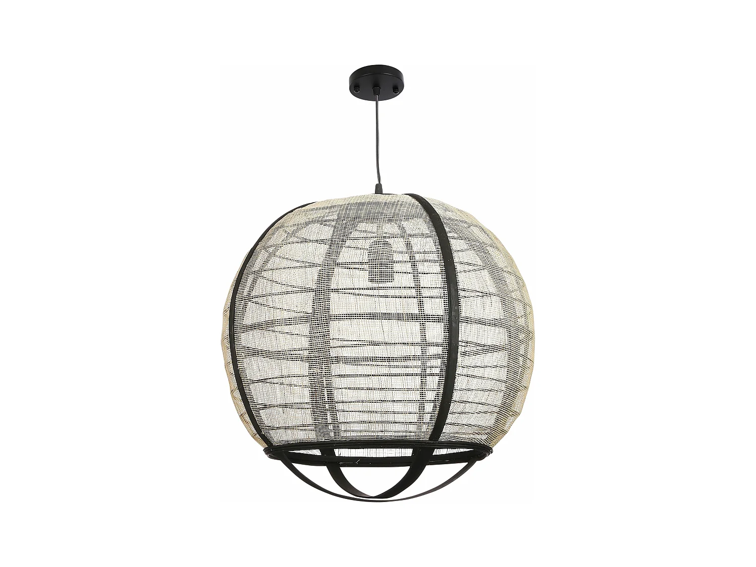 Hanglamp van linnen en bamboe en multiplex - Ø45 x 43,5 - Off white - PELLA