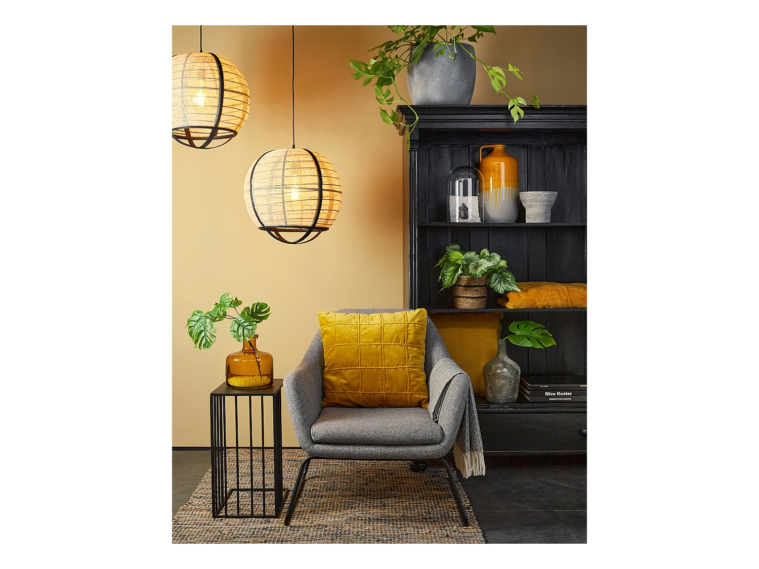 Hanglamp van linnen en bamboe en multiplex - Ø45 x 43,5 - Off white - PELLA