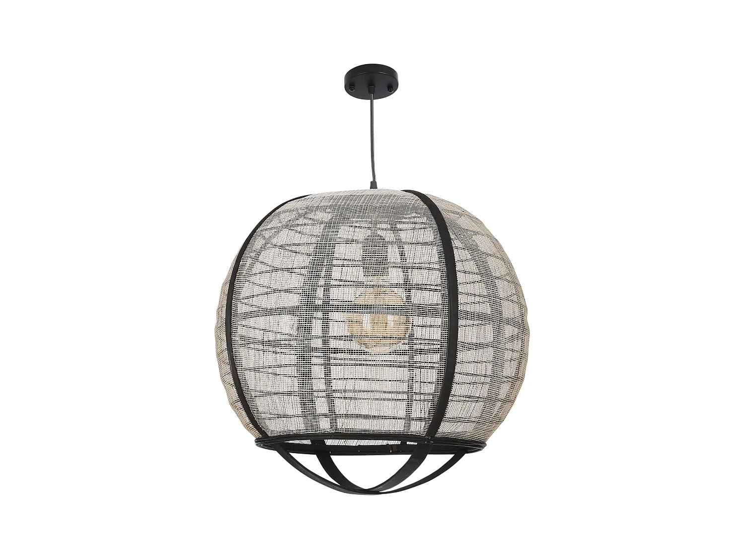 Hanglamp van linnen en bamboe en multiplex - Ø45 x 43,5 - Off white - PELLA