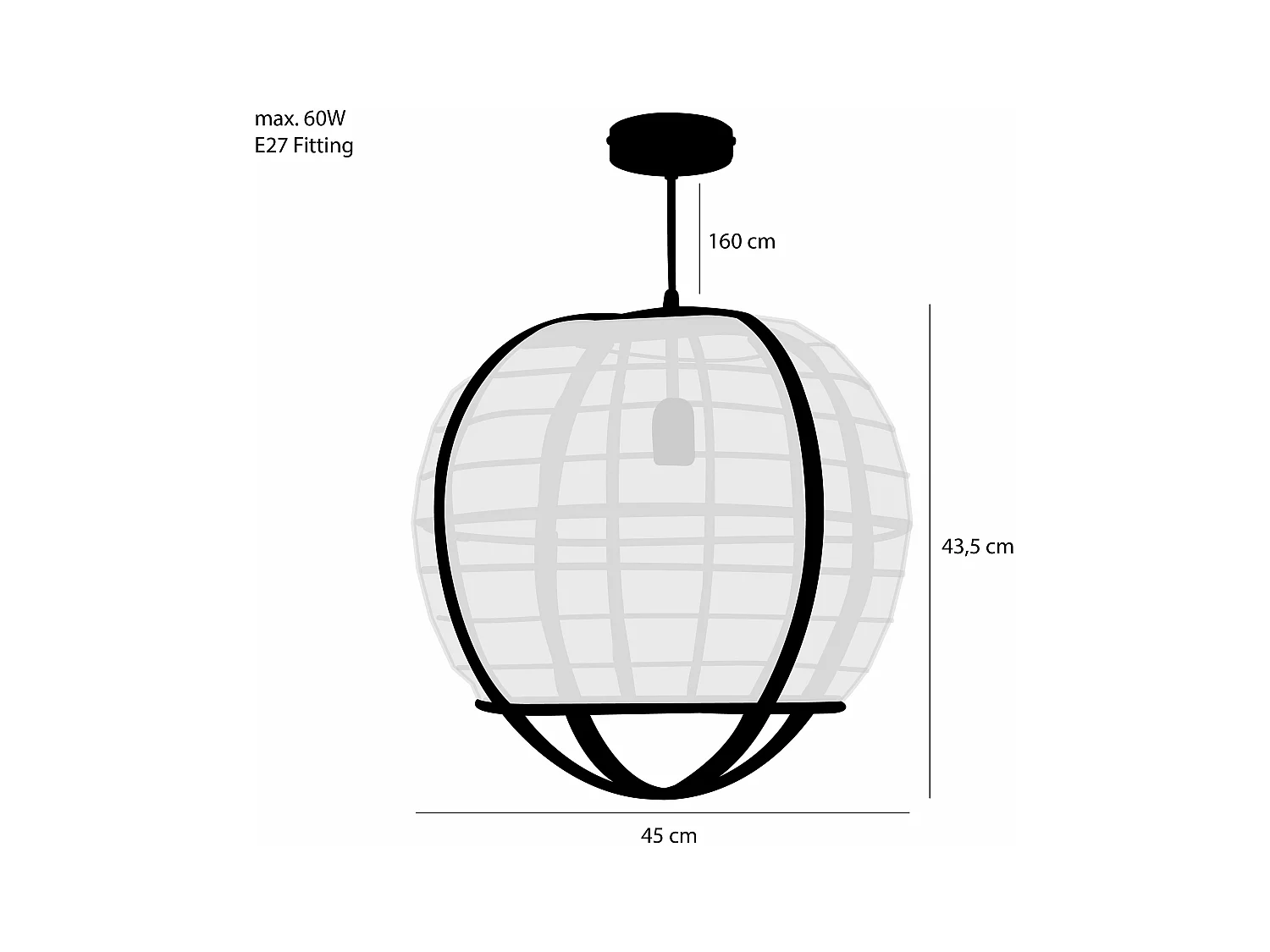 Hanglamp van linnen en bamboe en multiplex - Ø45 x 43,5 - Off white - PELLA