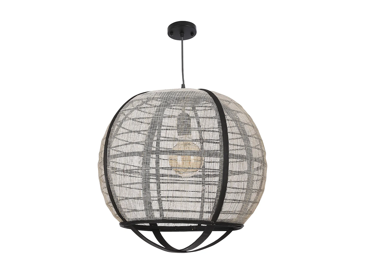 Hanglamp van linnen en bamboe en multiplex - Ø45 x 43,5 - Off white - PELLA