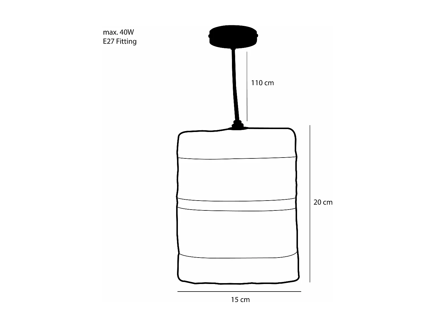 Suspension lumineuse en jute - 20 x 15 - Noir - JINX