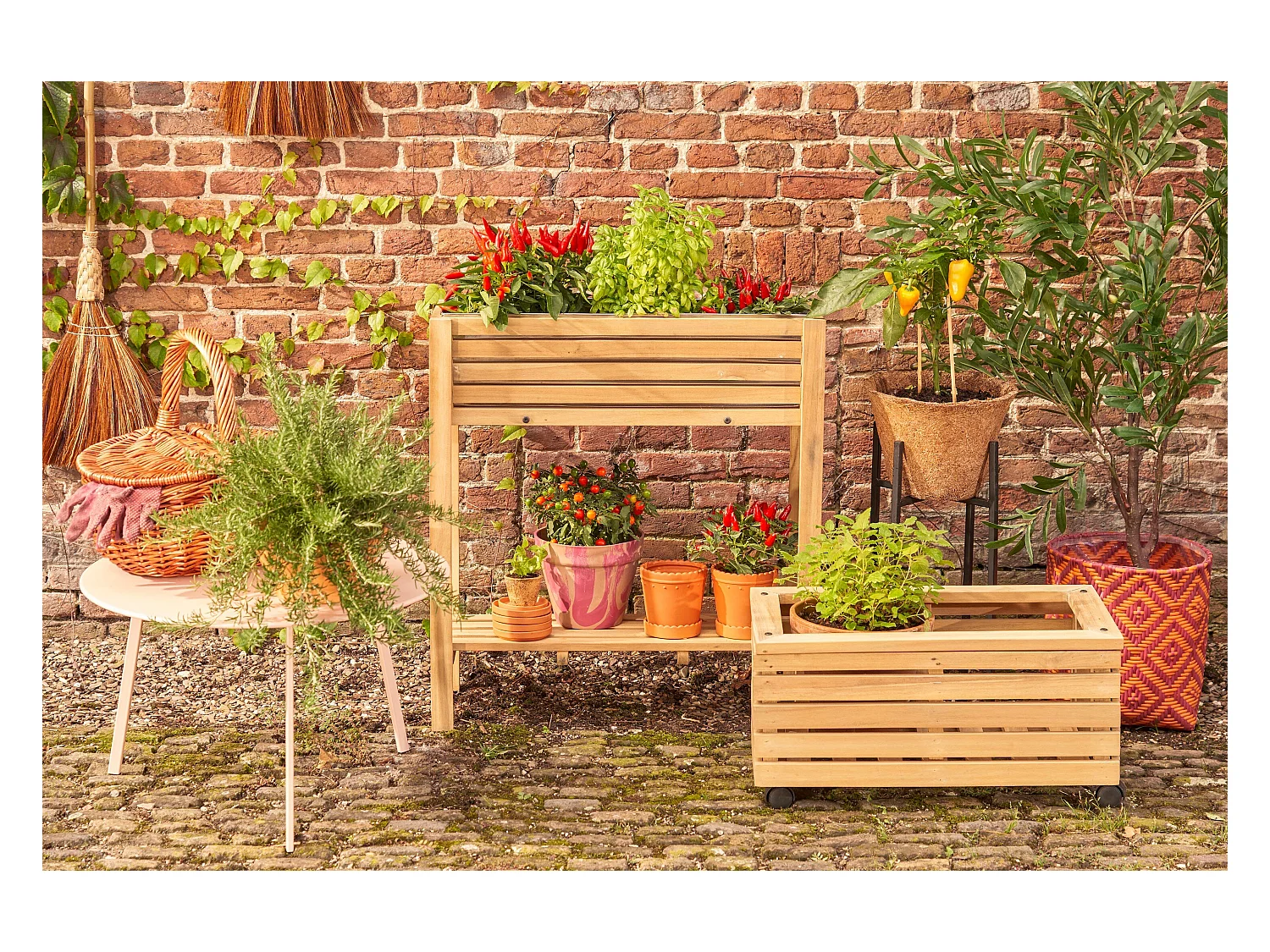 Pflanzgefäß für draußen aus Akazienholz und Metall - 70 x 30 x 75 - Braun - GLENWOOD