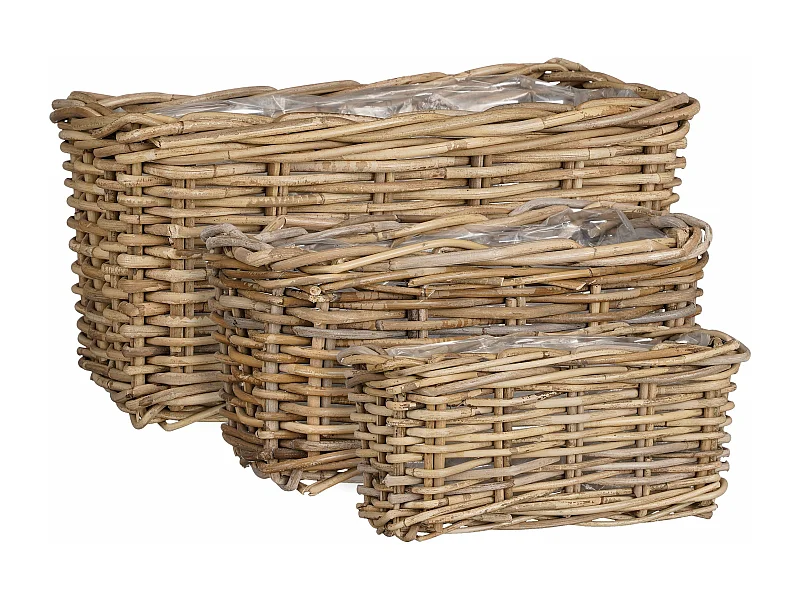 Plantenmand set buiten van rotan - 40 x 23 x 20 - Grijs - MARCIA
