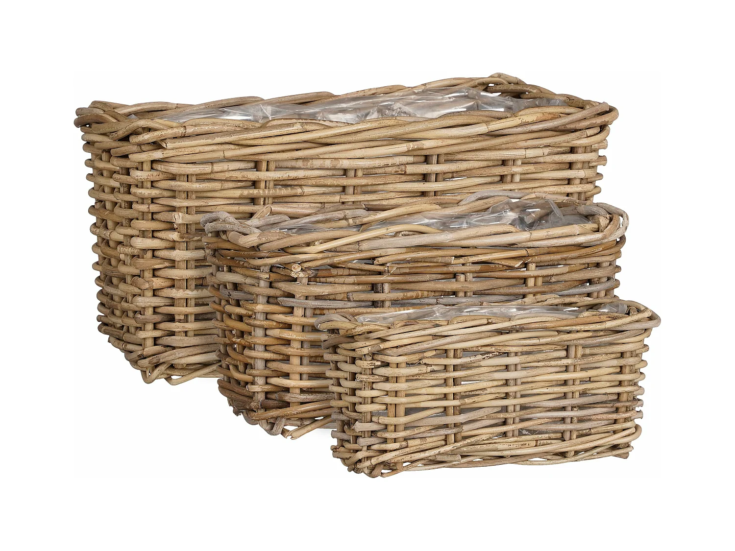 Ensemble de panier a plantes d'exterieur en rotin - 40 x 23 x 20 - Gris - MARCIA