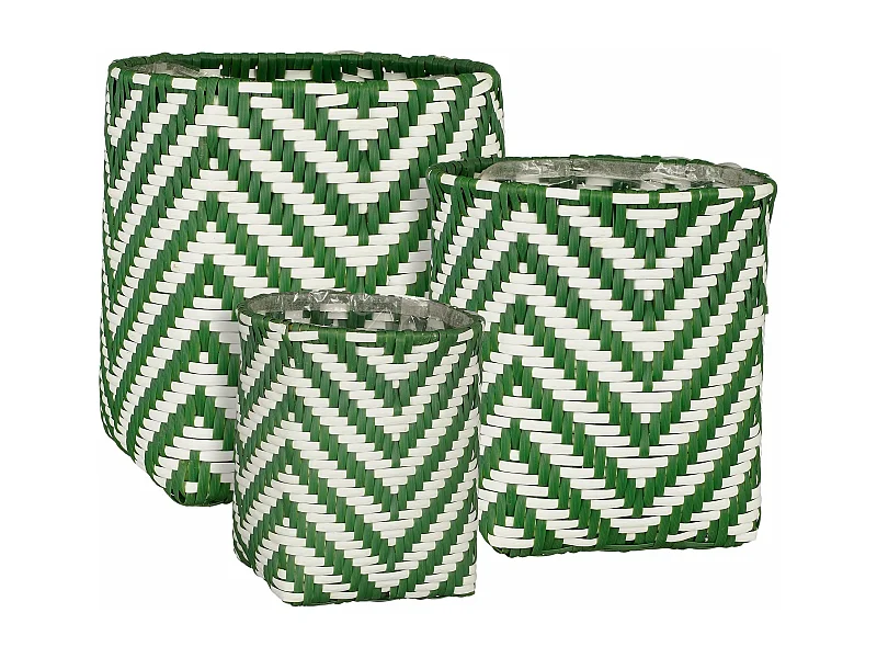 Plantenmand set buiten van gerecyled plastic - 26 x Ø24 / 23 x Ø21 / 26 x Ø24 - Donkergroen, wit - MERLIJN