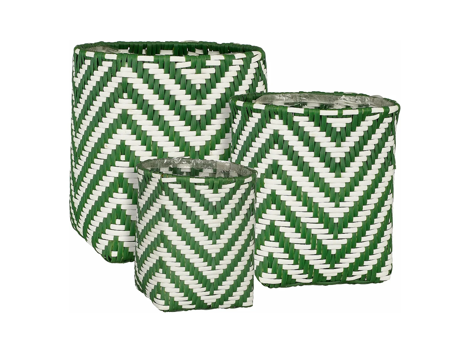 Ensemble de panier a plantes d'exterieur en plastique recyclé - 26 x Ø24 / 23 x Ø21 / 26 x Ø24 - Vert foncé, blanc - MERLIJN