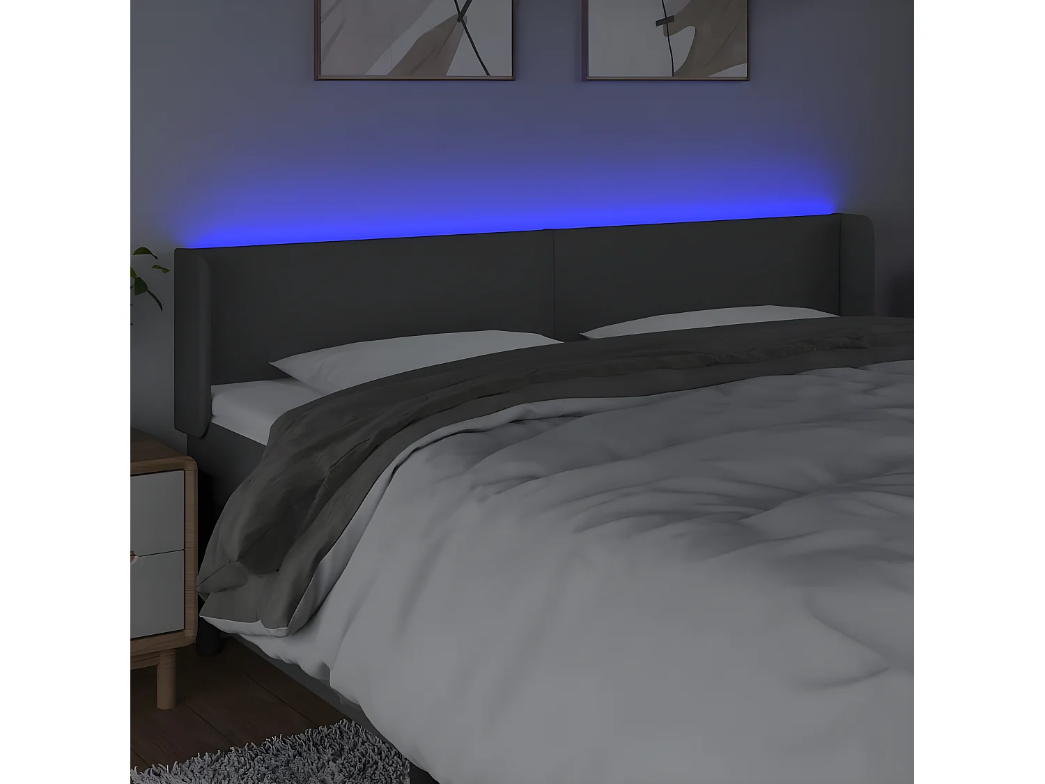 Tête de lit à LED Gris foncé 163x16x78/88 cm Tissu