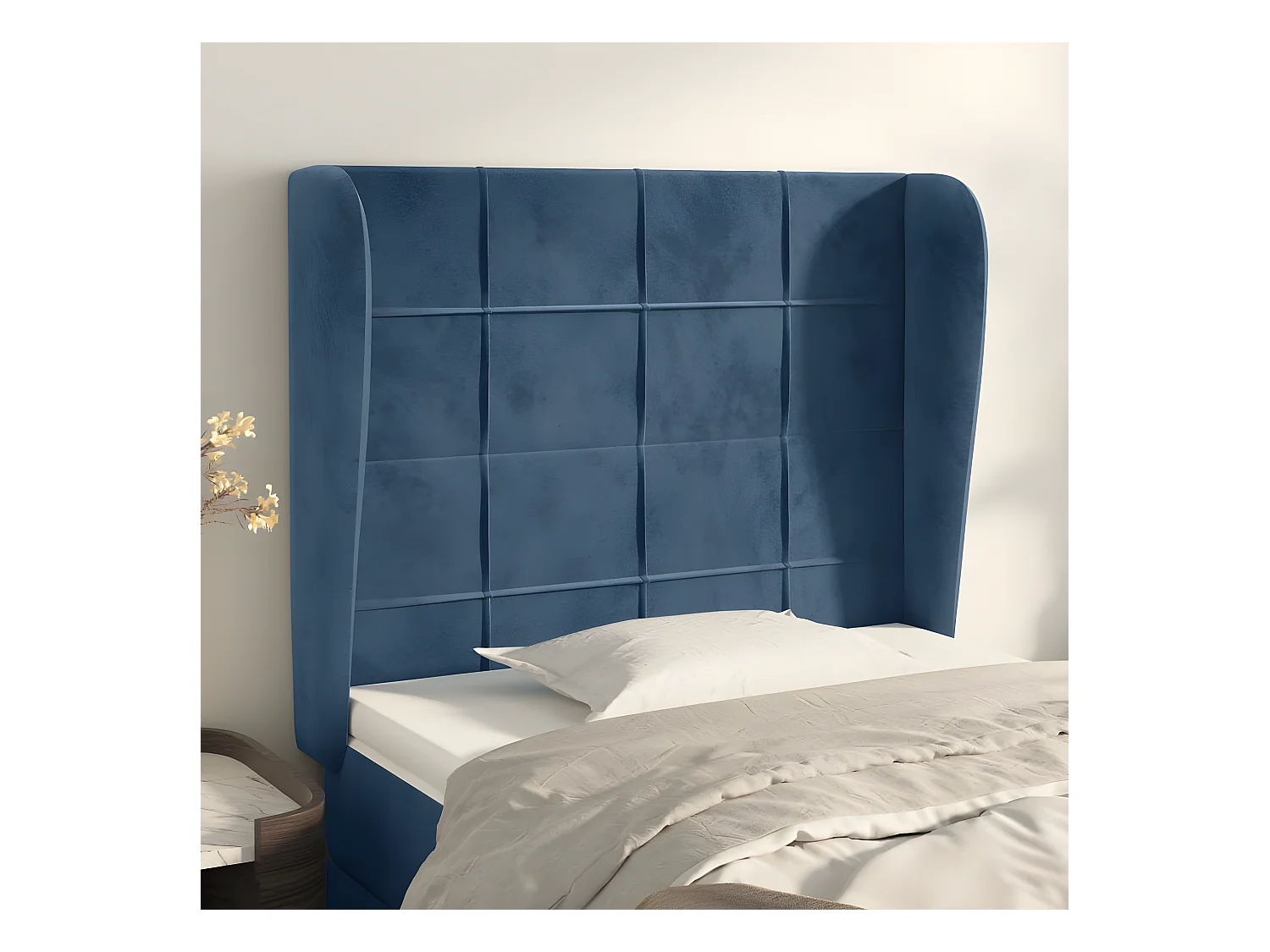 Tête de lit avec oreilles Bleu foncé 93x23x118/128 cm Velours