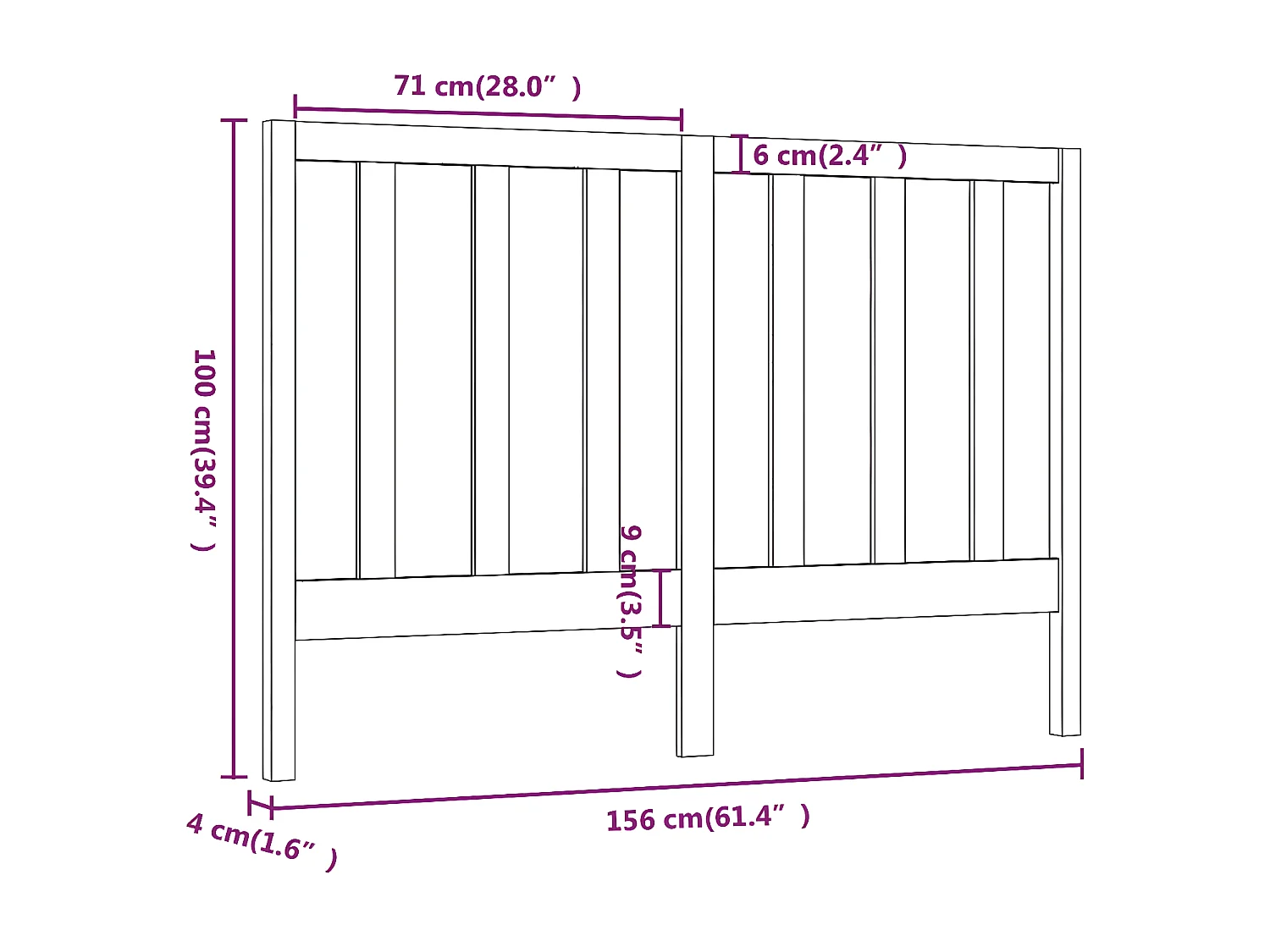 Tête de lit Noir 156x4x100 cm Bois massif de pin