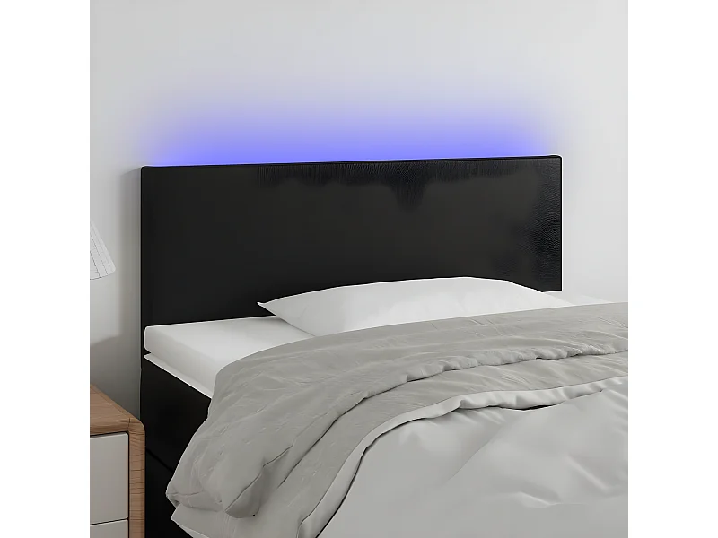 Cabeceira de cama c/ LED couro artificial 90x5x78/88 cm preto