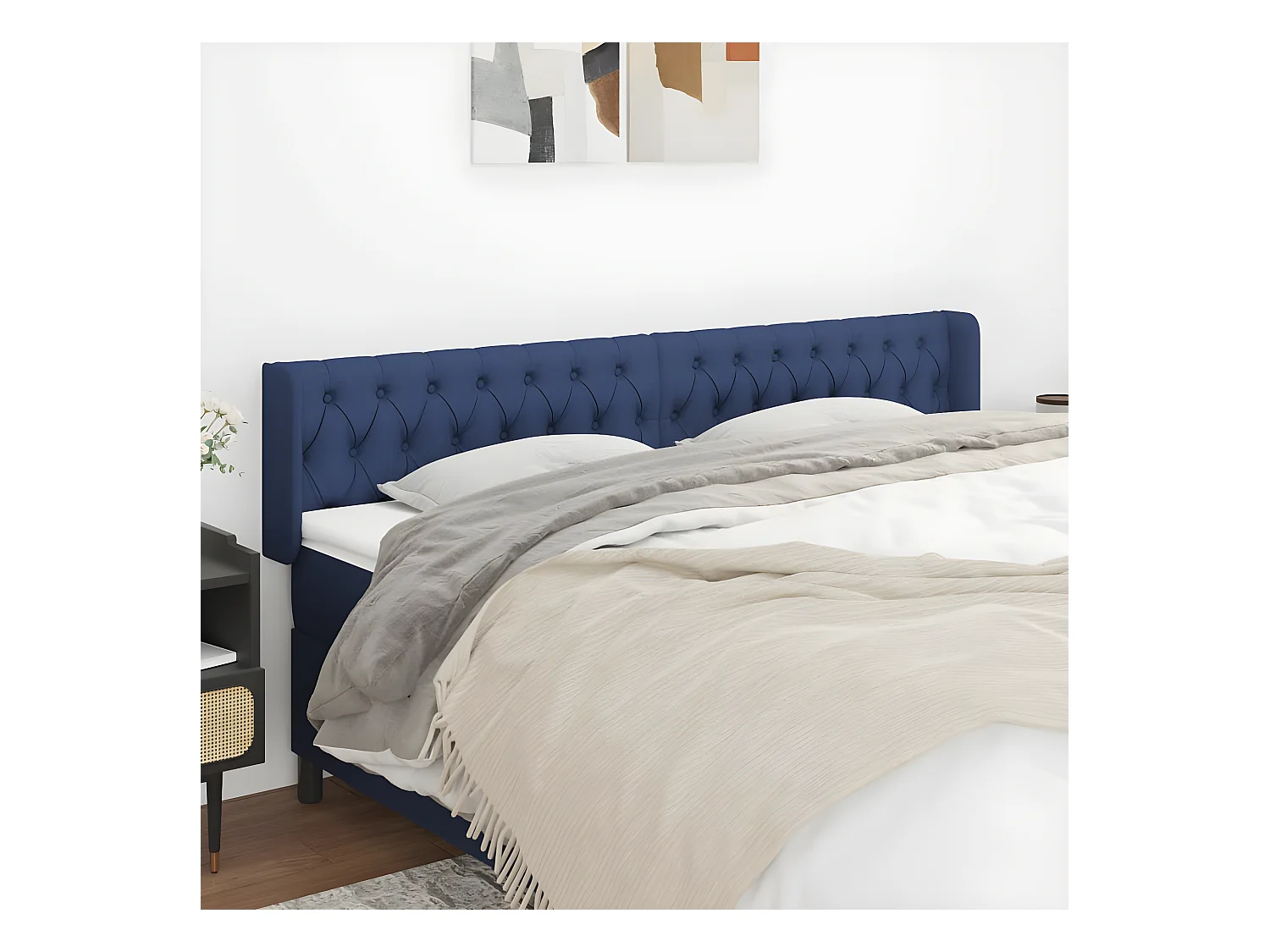 Tête de lit avec oreilles Bleu 183x16x78/88 cm Tissu