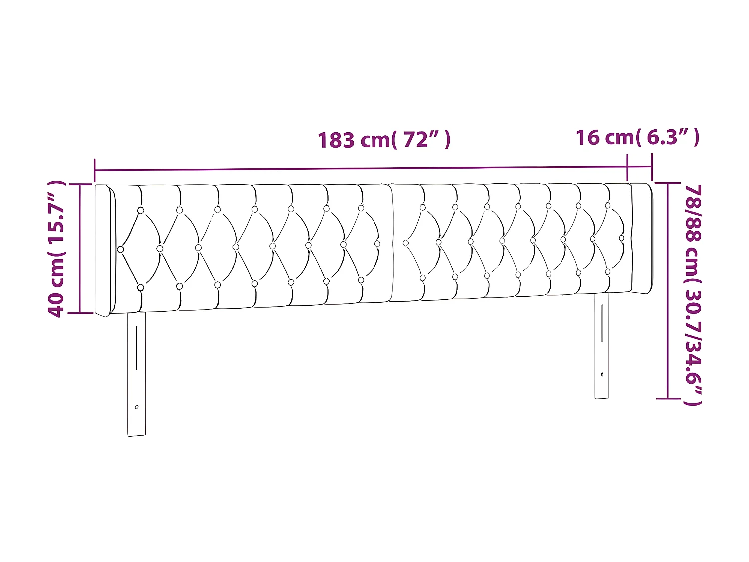 Tête de lit avec oreilles Bleu 183x16x78/88 cm Tissu