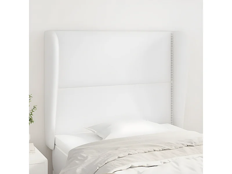 Cabecero con orejas de cuero sintético blanco 103x23x118/128 cm