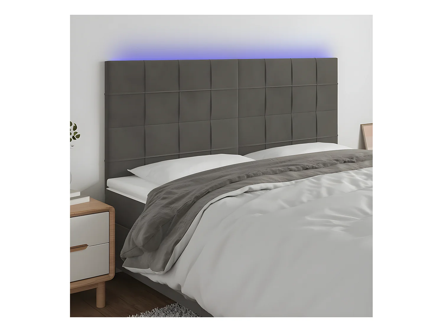 Tête de lit à LED Gris foncé 160x5x118/128 cm Velours