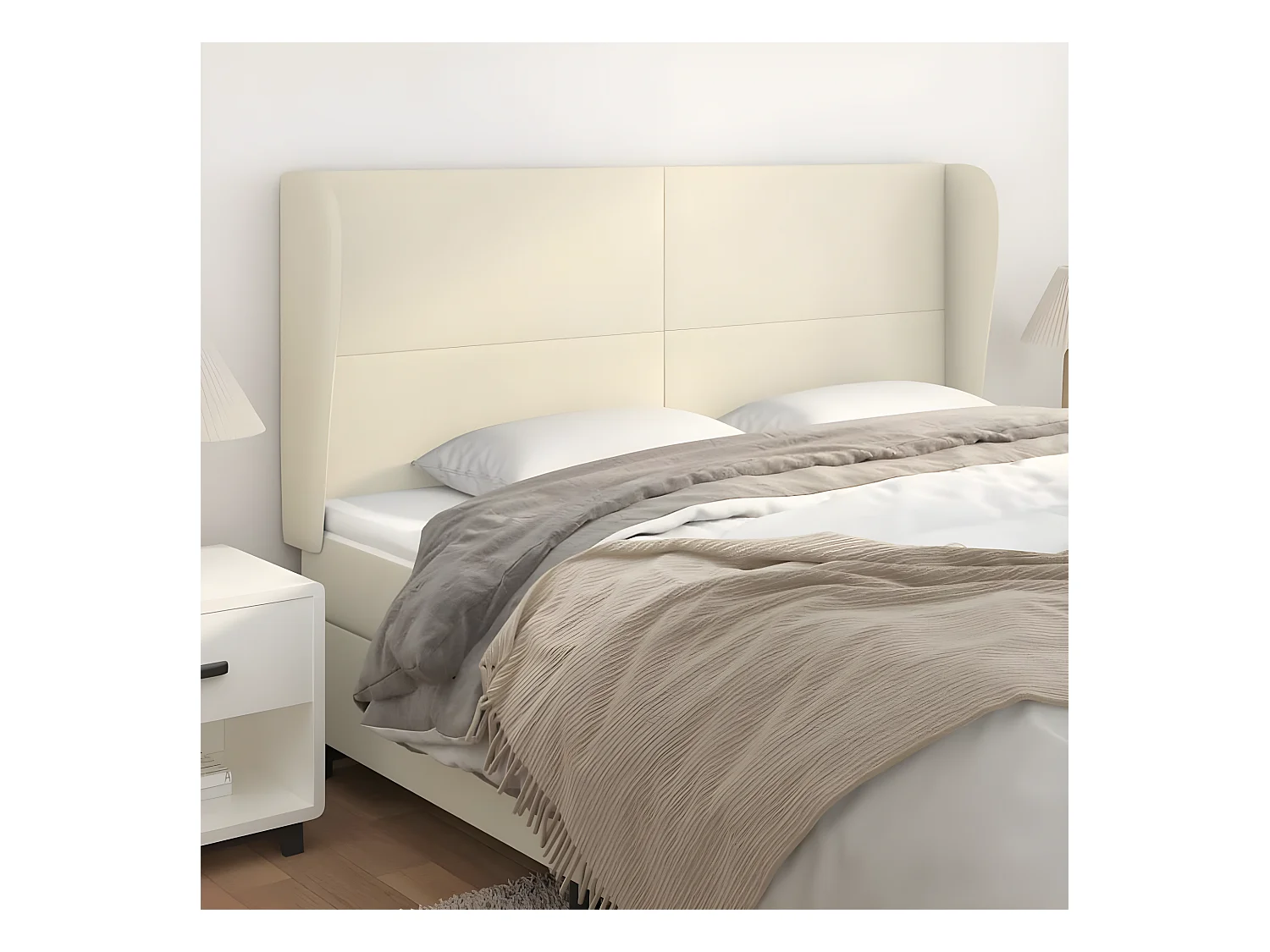 Tête de lit avec oreilles Crème 203x23x118/128 cm Similicuir