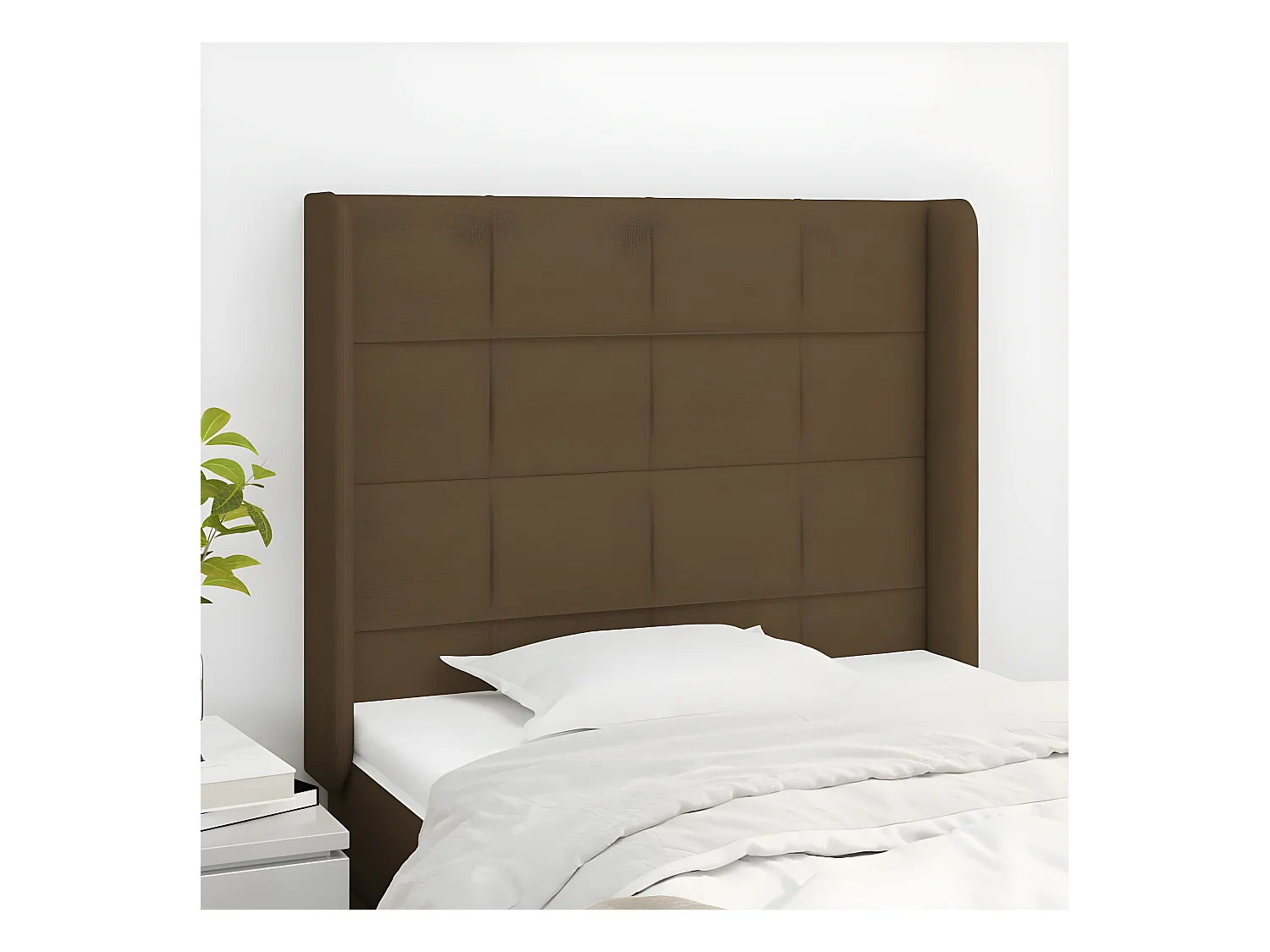 Tête de lit avec oreilles Marron foncé 93x16x118/128 cm Tissu