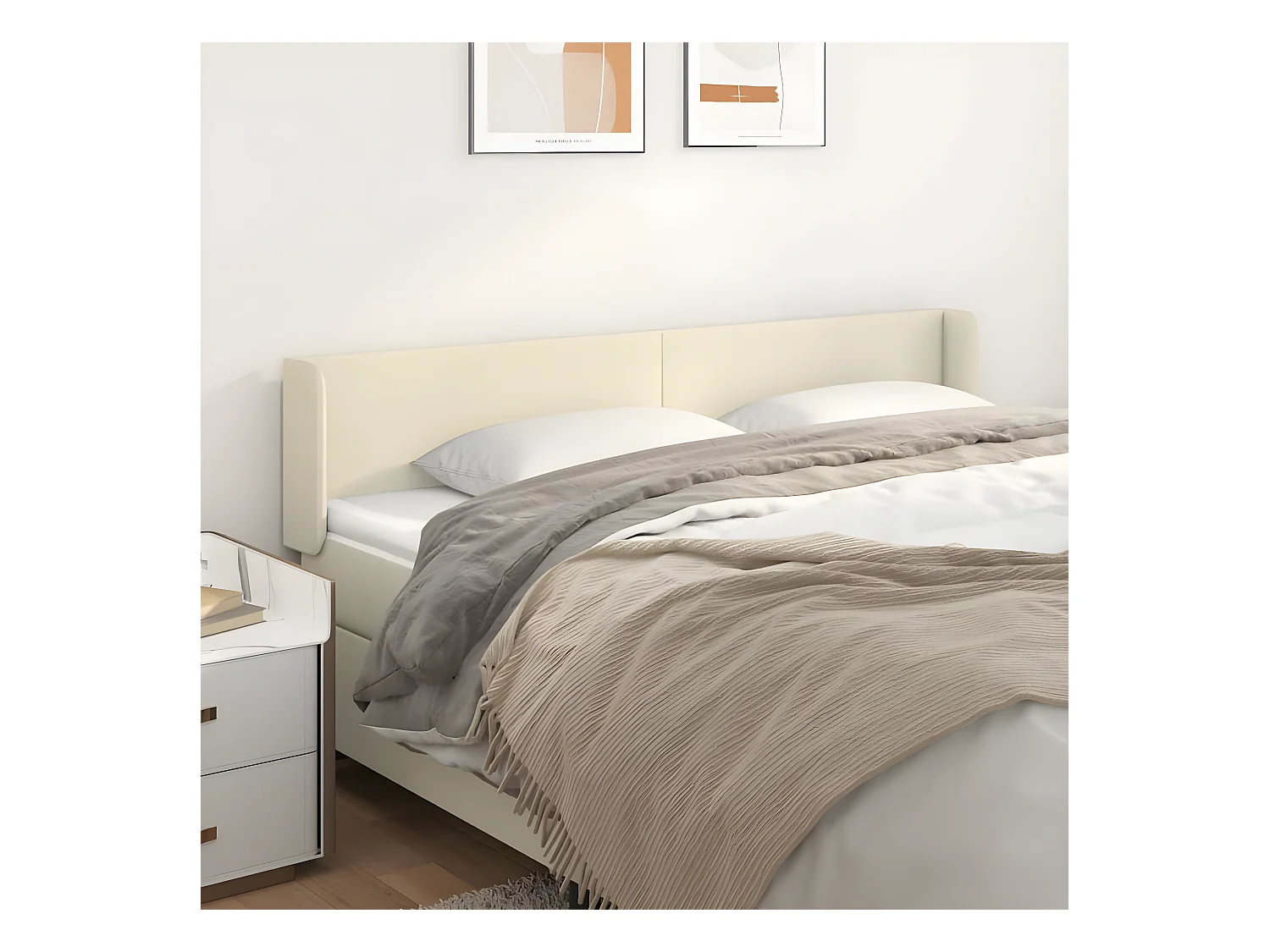 Tête de lit avec oreilles Crème 163x16x78/88 cm Similicuir