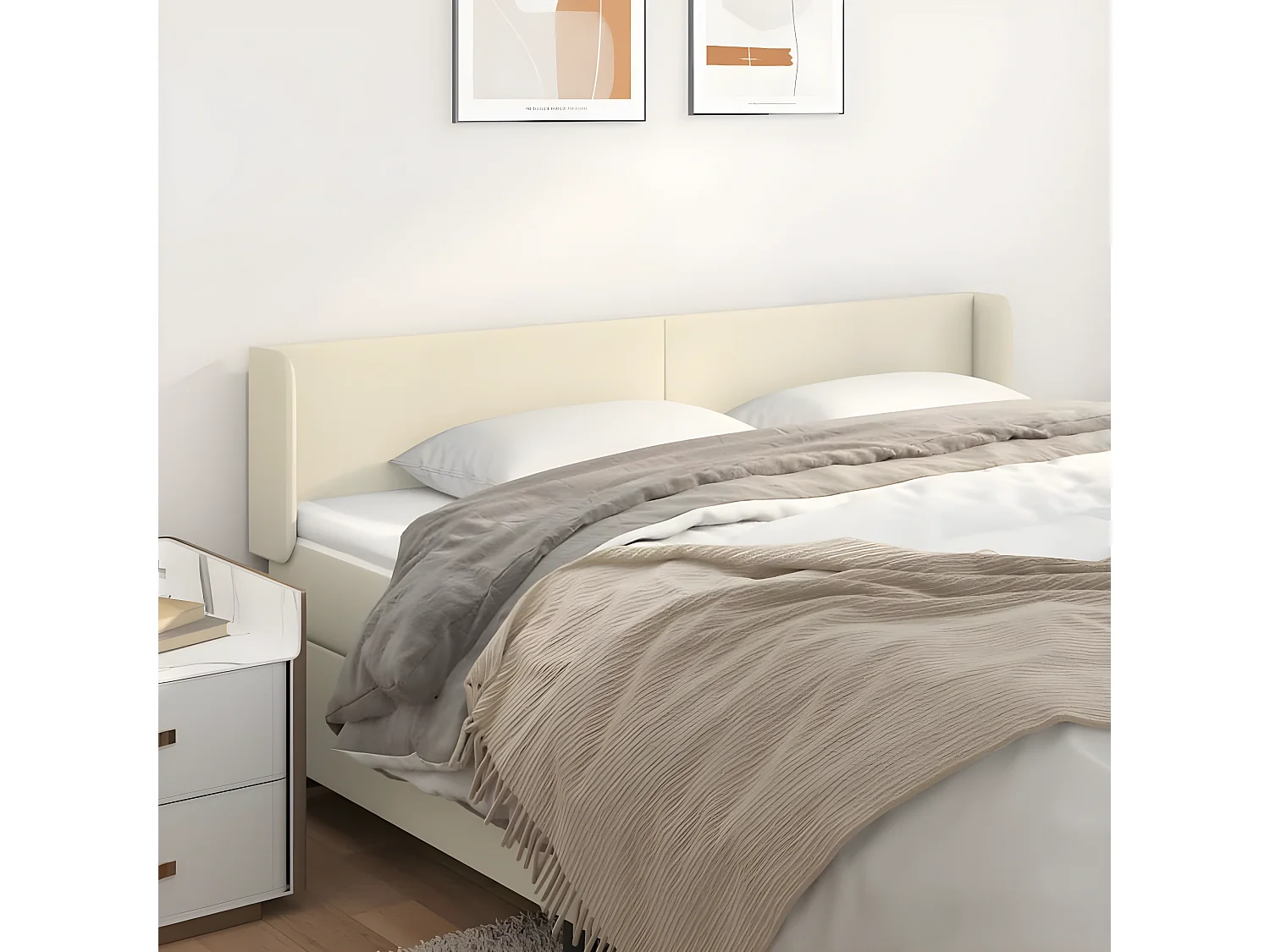 Cabecero de cuero sintético color crema 163x16x78/88 cm