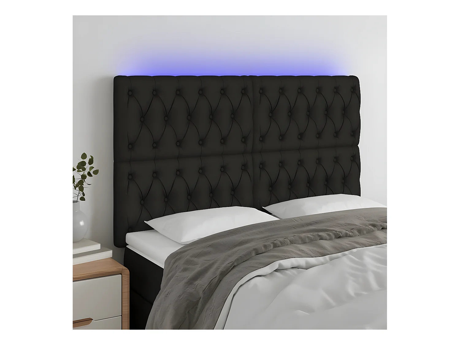 Tête de lit à LED Noir 144x7x118/128 cm Tissu