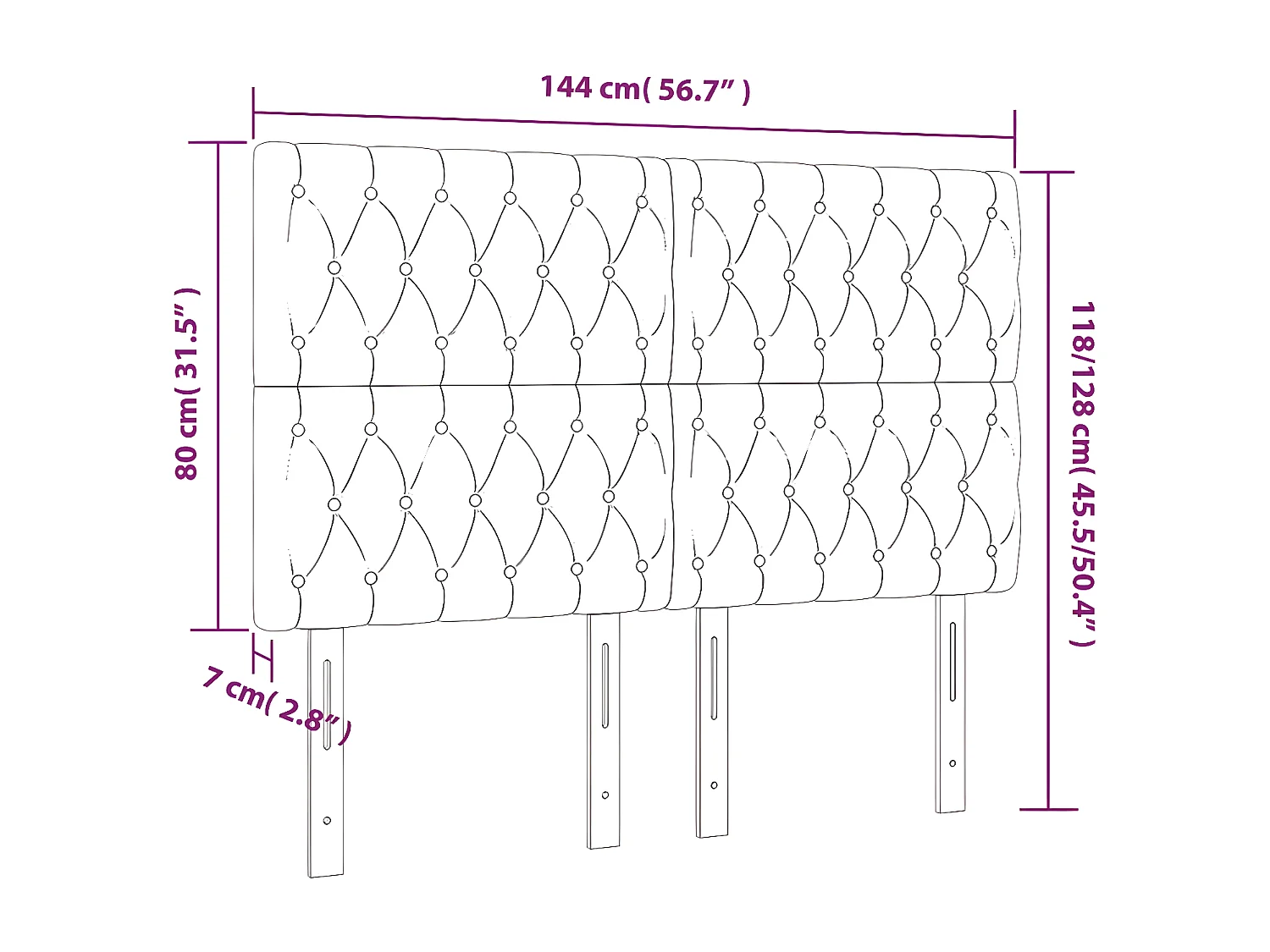 Cabeceira de cama c/ luzes LED tecido 144x7x118/128 cm preto