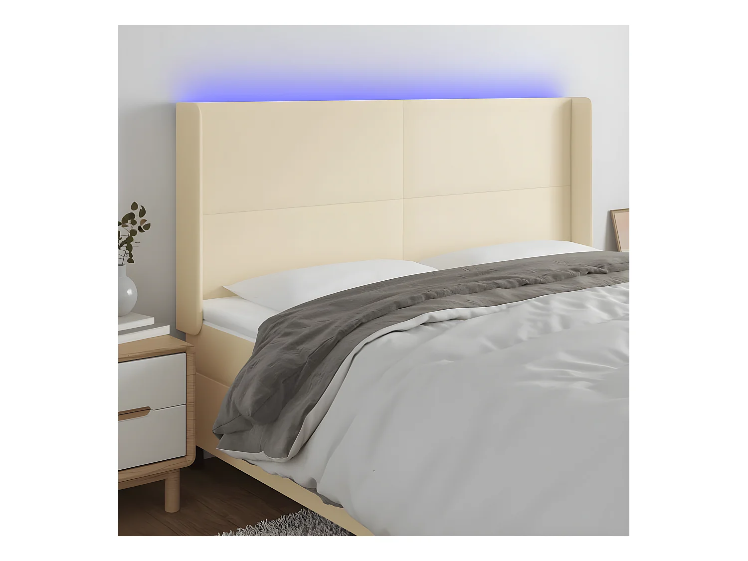 Tête de lit à LED Crème 163x16x118/128 cm Similicuir
