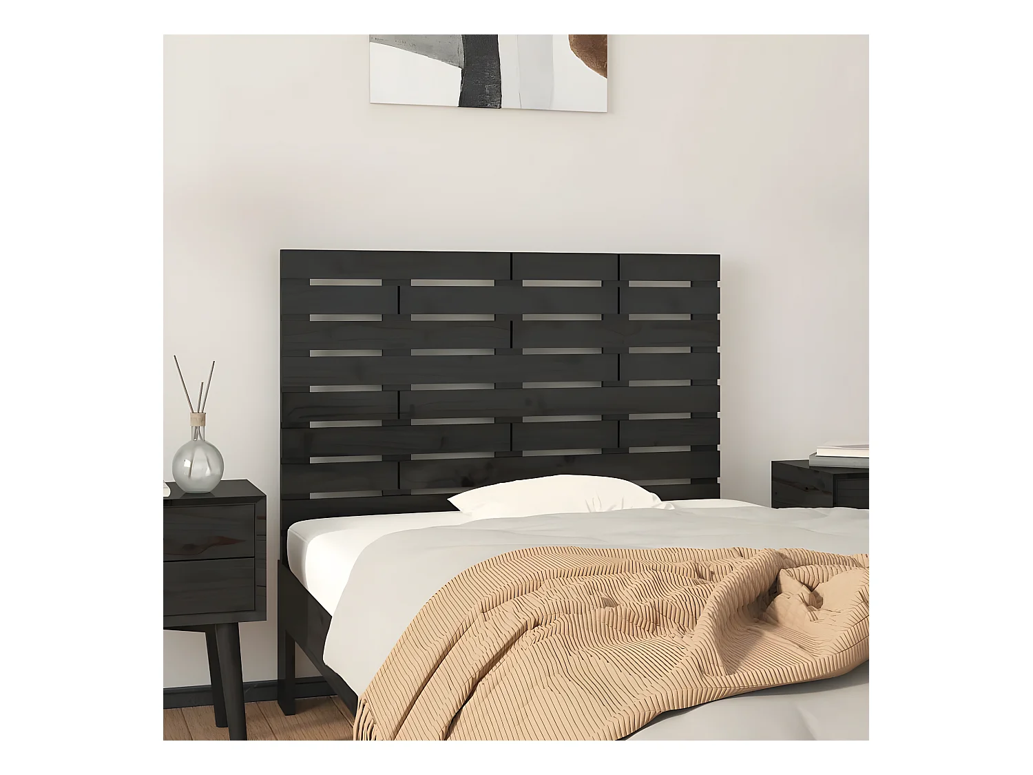 Tête de lit murale Noir 81x3x63 cm Bois massif de pin