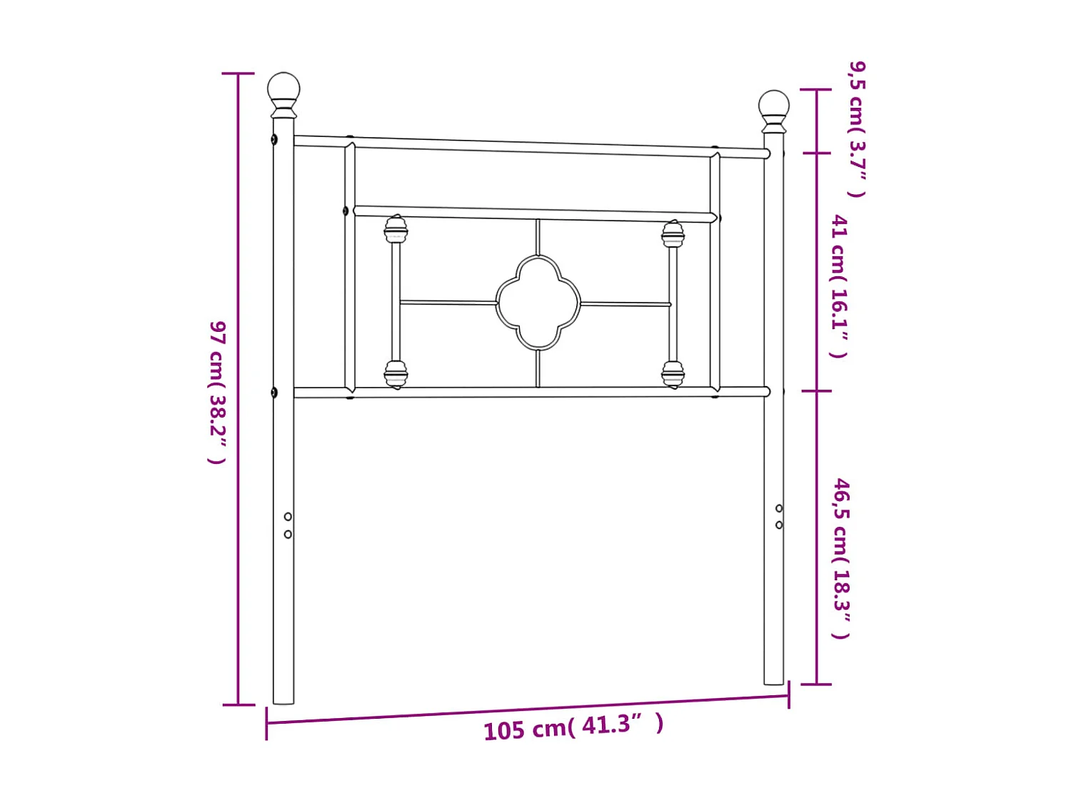 Tête de lit métal noir 100 cm