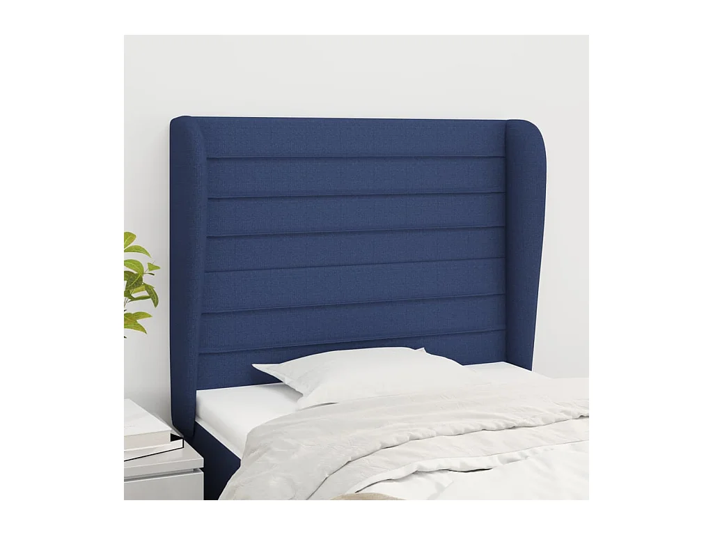 Tête de lit avec oreilles Bleu 103x23x118/128 cm Tissu