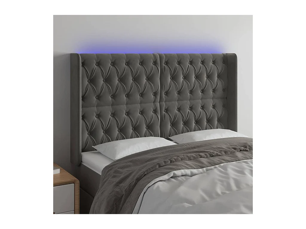 Tête de lit à LED Gris foncé 163x16x118/128 cm Velours
