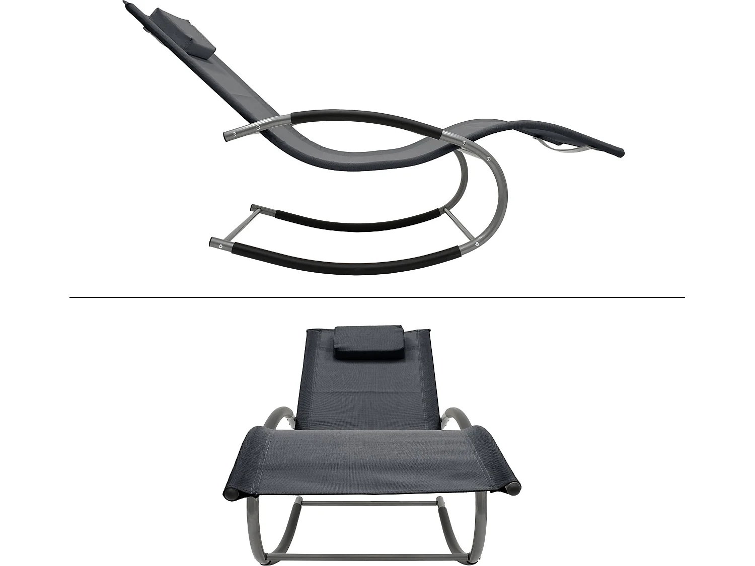 Tumbona basculante antracita con reposacabezas de acero/poliéster ML-DESIGN