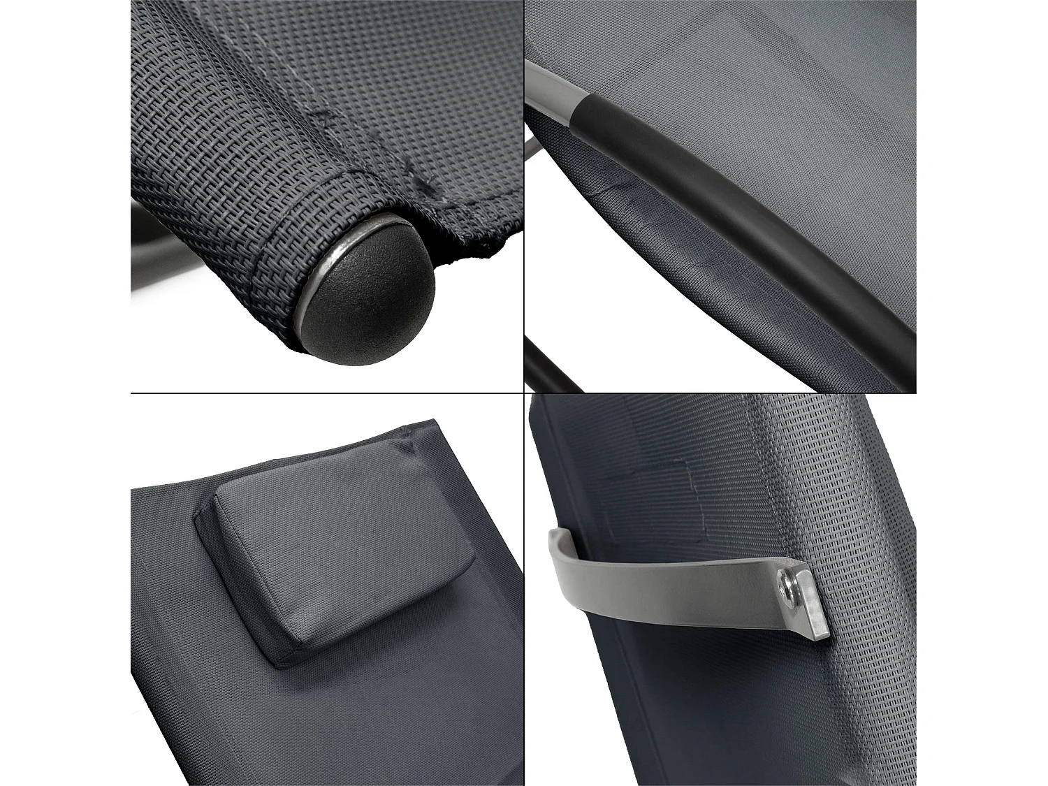 Tumbona basculante antracita con reposacabezas de acero/poliéster ML-DESIGN