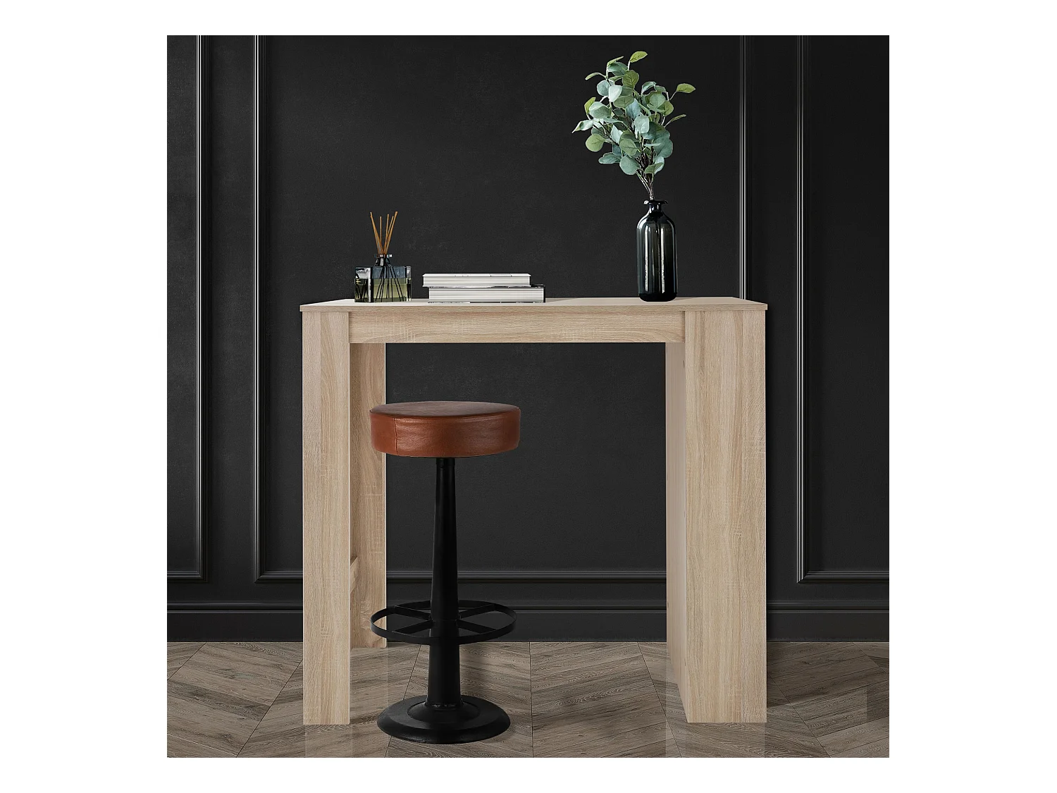 Table de bar chêne Sonoma 3 étagères de rangement ML-DESIGN