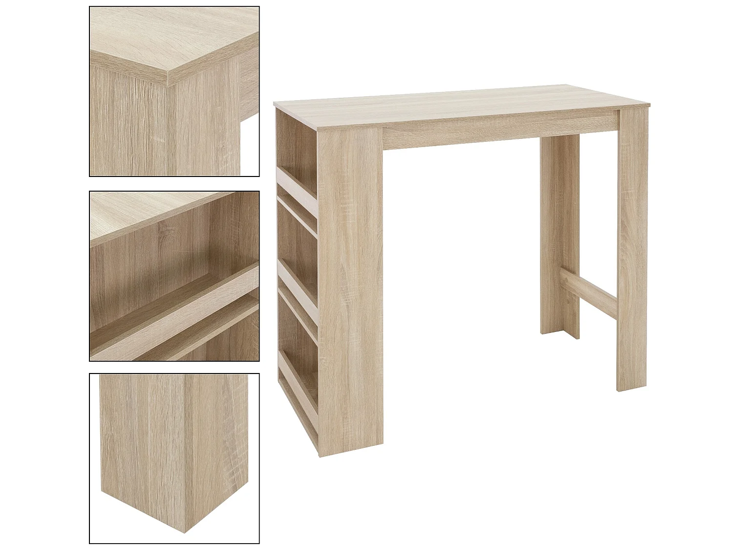 Mesa de bar de roble Sonoma con 3 estantes mesa de bistro de cocina ML-DESIGN