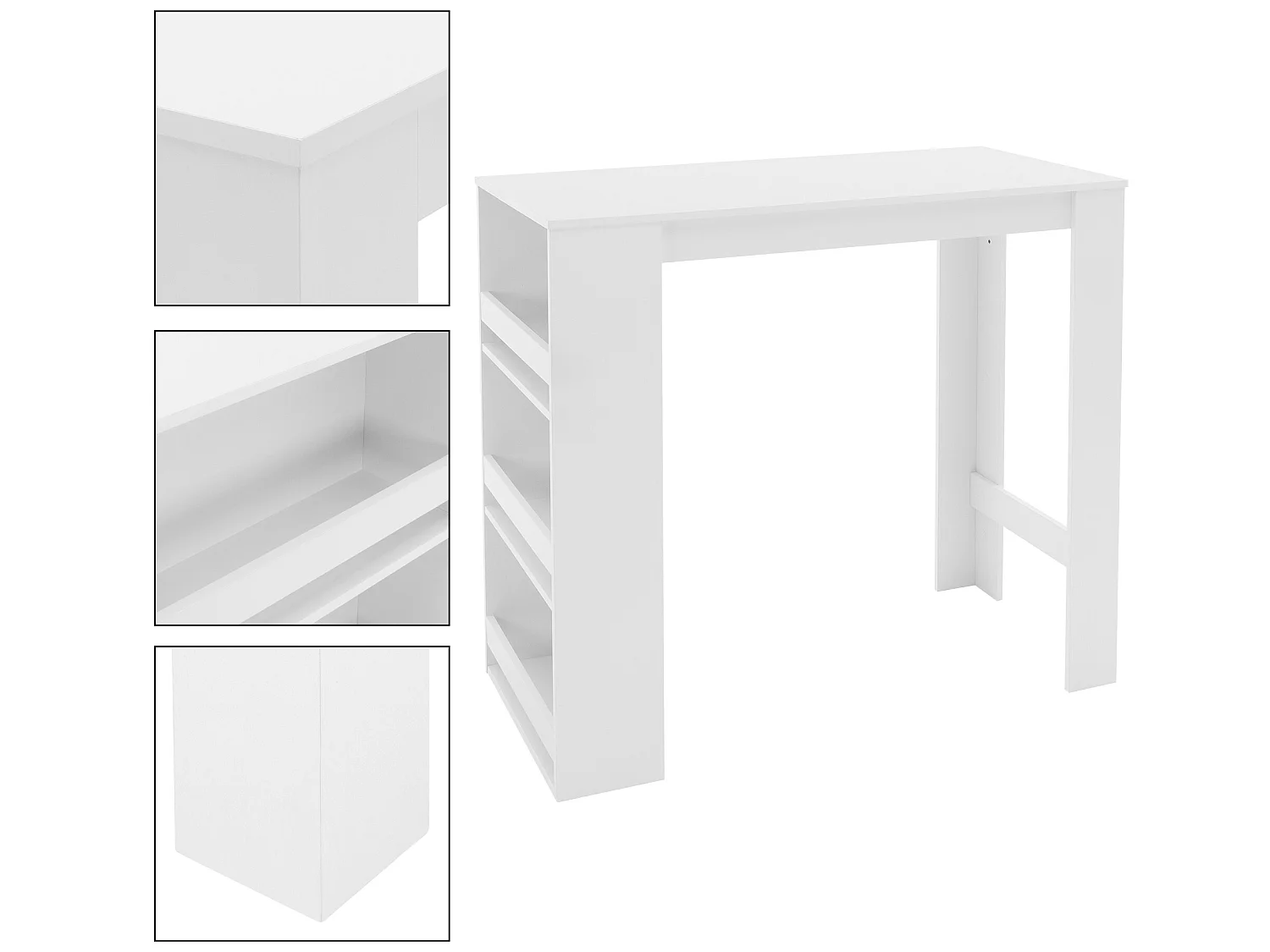 Table de bar blanc avec étagère rangement table de bistrot cuisine ML-DESIGN