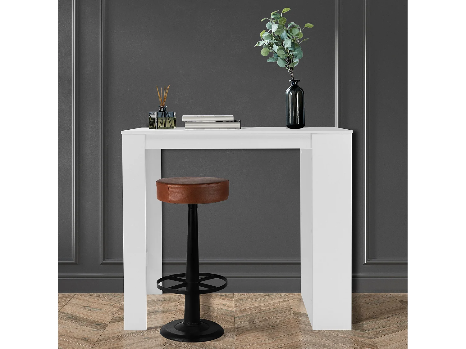 Table de bar blanc avec étagère rangement table de bistrot cuisine ML-DESIGN