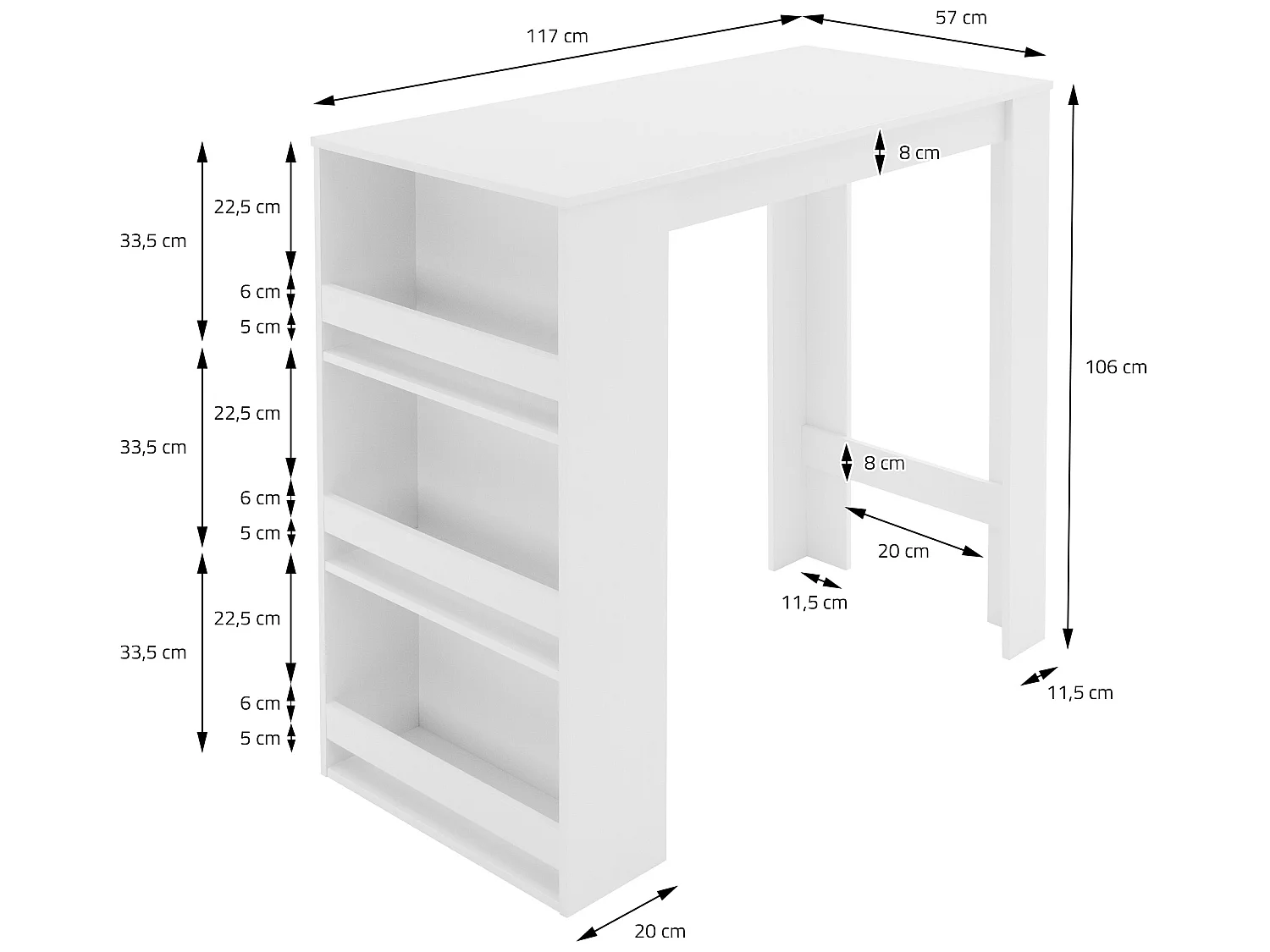 Table de bar blanc avec étagère rangement table de bistrot cuisine ML-DESIGN