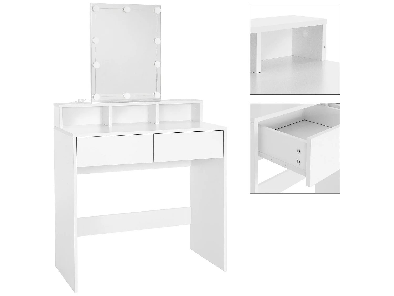 Tavolino da toilette con specchio e LED Tavolino da trucco MDF con 2 cassetti ML-DESIGN