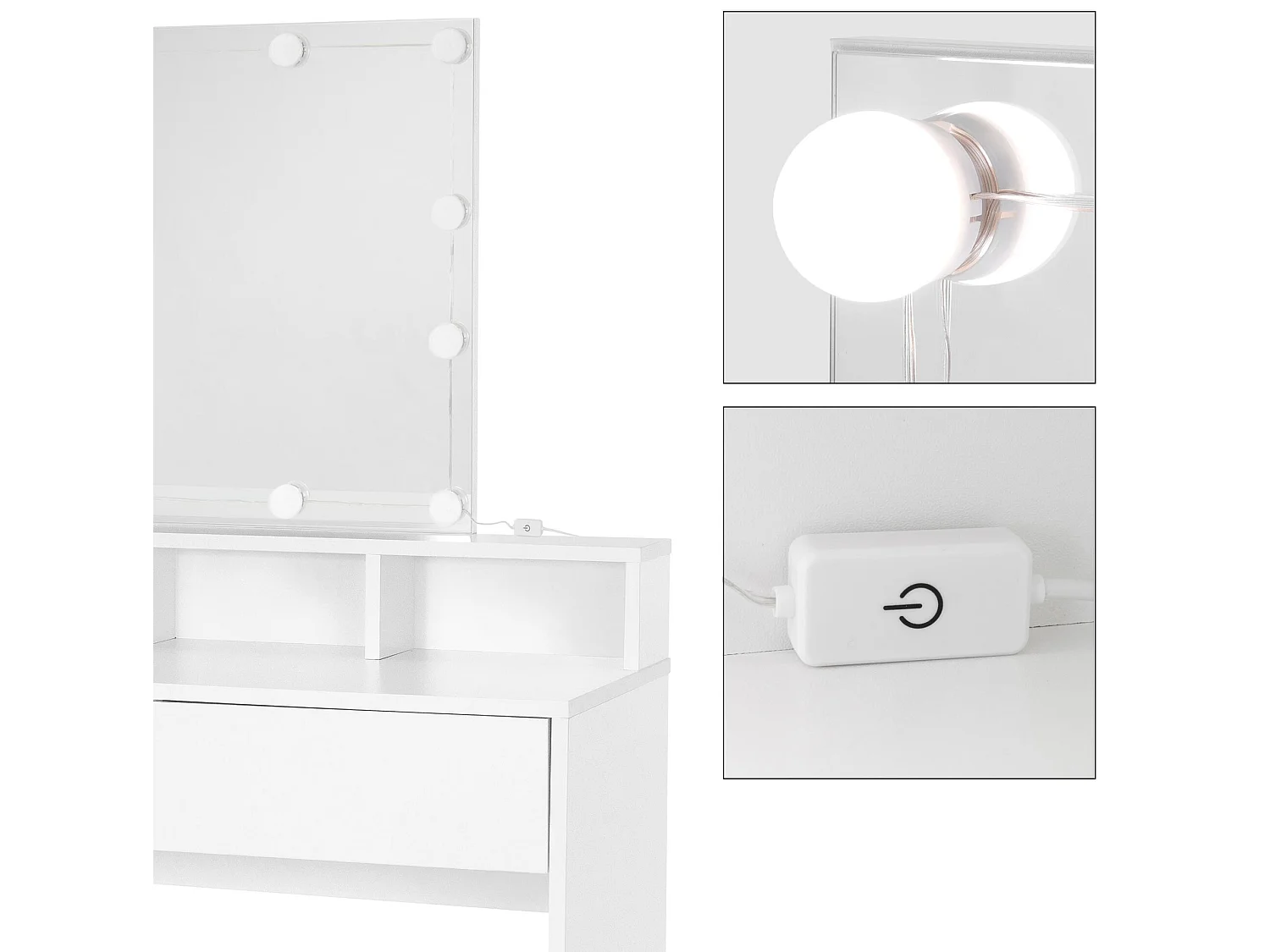 Tocador con espejo y mesa de maquillaje LED MDF con 2 cajones ML-DESIGN