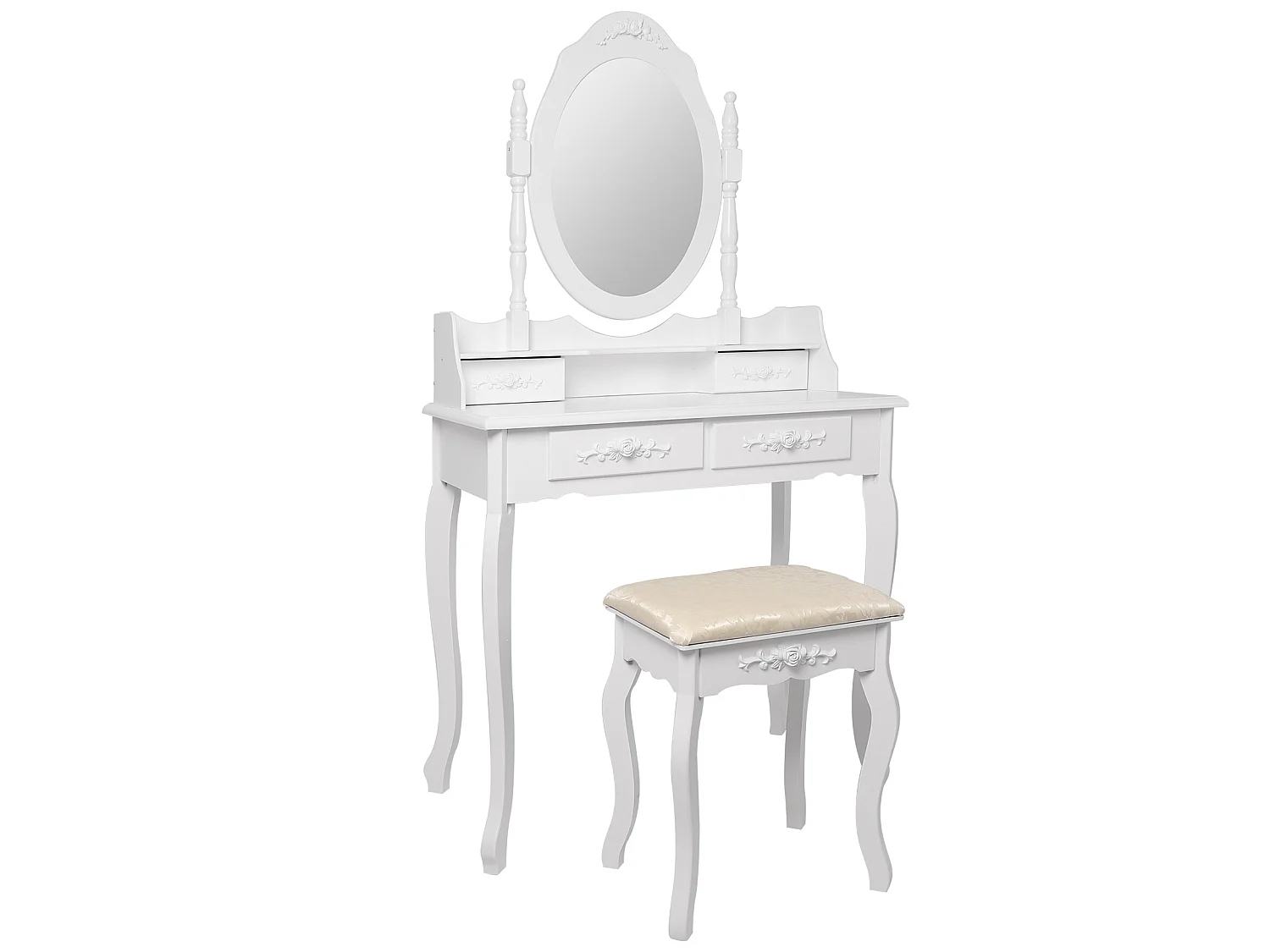 Tavolo da trucco cassettiera con specchio sgabello 4 cassetti MDF ML-DESIGN