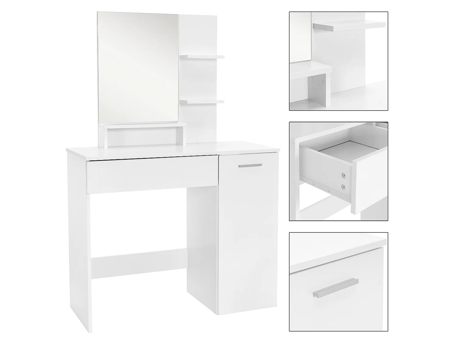 Tavolo da toeletta bianco con specchio e due ripiani aperti Tavolo ML-DESIGN