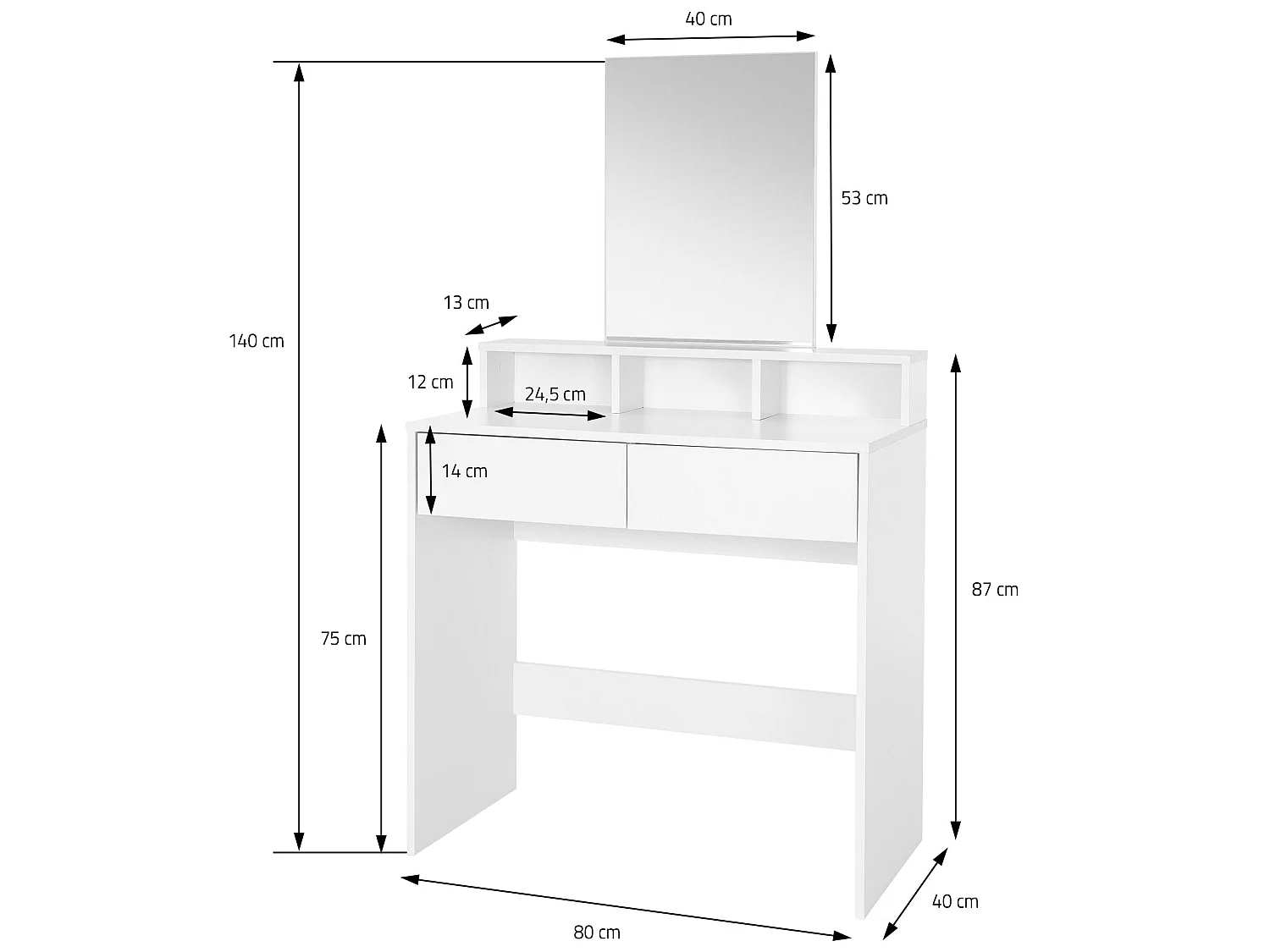 Tavolino da toilette con specchio bianco Tavolino da trucco in MDF ML-DESIGN